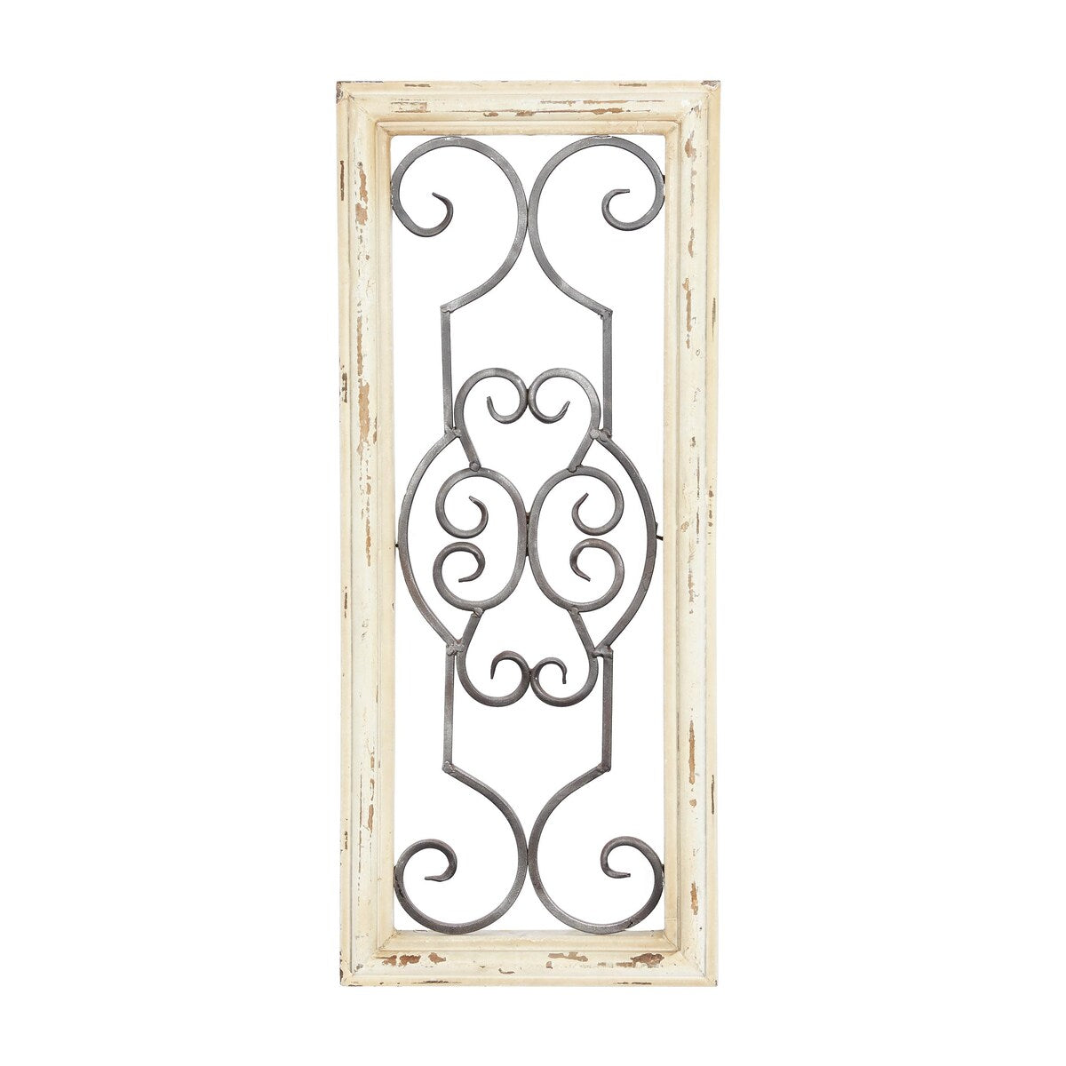 Wood Scroll Small Panel Home Wall Decor with Black Metal Scrollwork - White - Roche River Decor