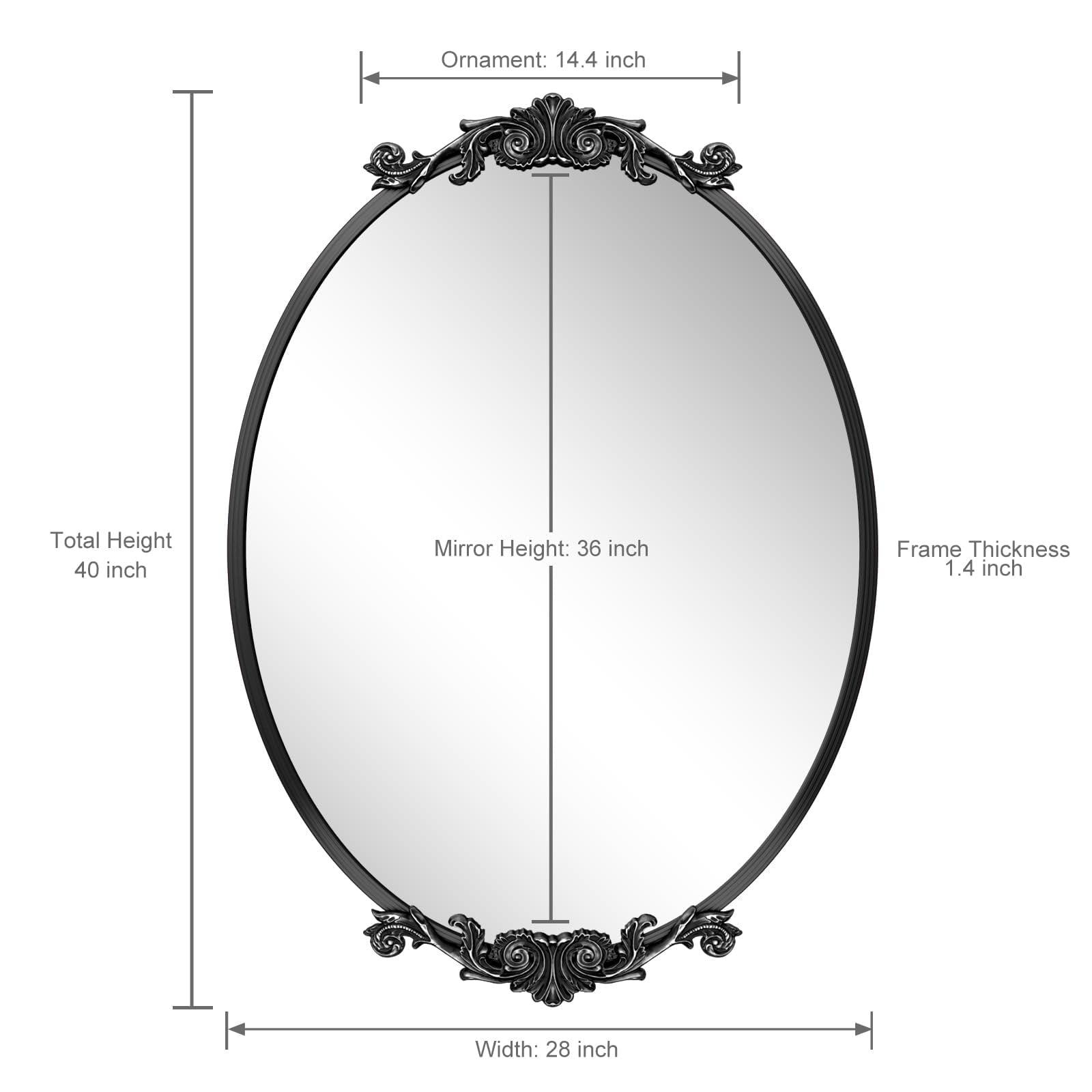 Apmir Oval Vintage Ornate Baroque Wall Mirror