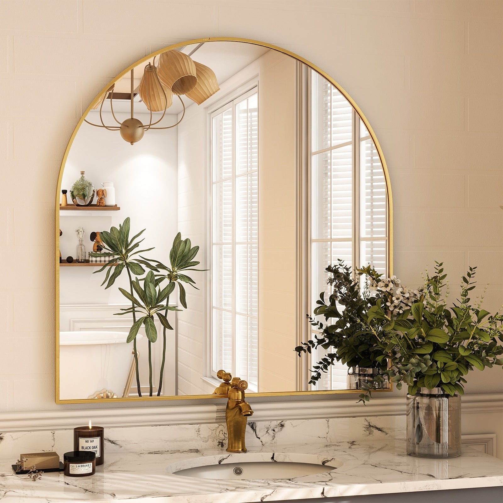 Bathroom Mirror Arch-Top Wall Mounted Decor Mirror