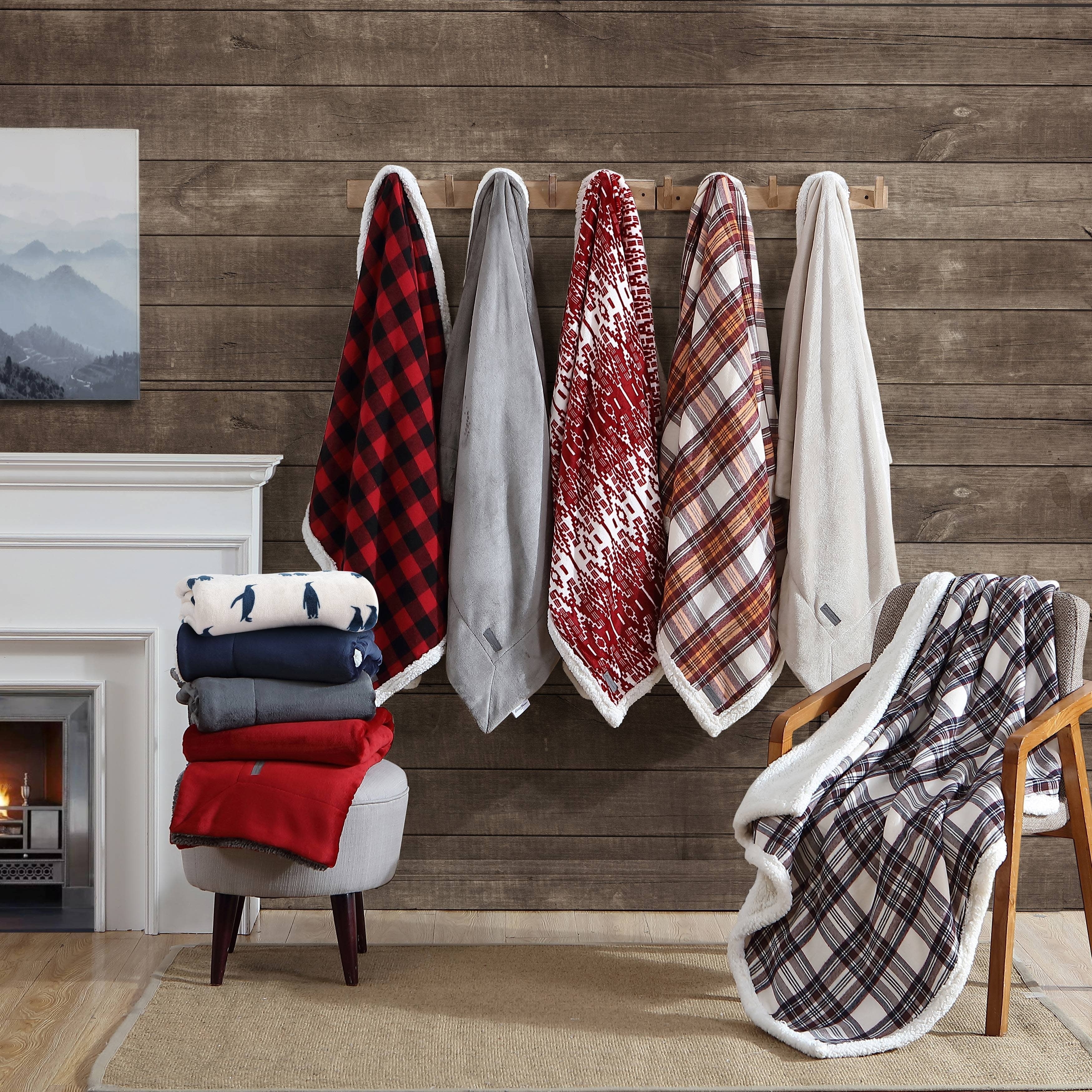 Eddie Bauer Cotton Flannel/Shearling Reverse Throw Blanket