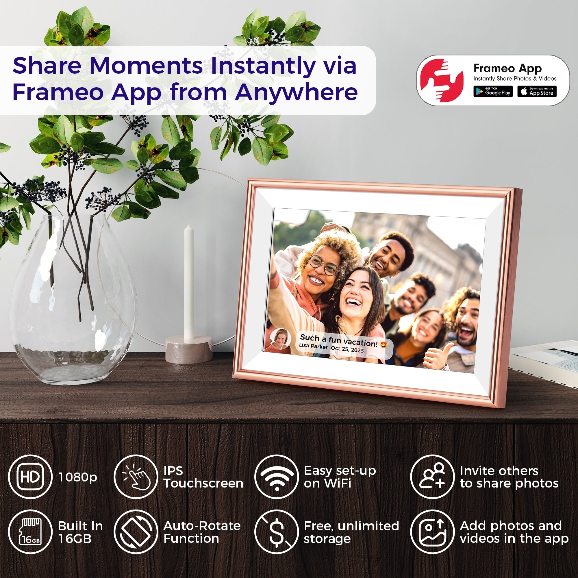 10.1 WiFi Frameo Digital Picture Photo Frame - Aluminum Frame