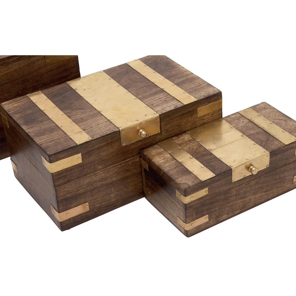 Mango Wood Decorative Box with Hinged Lid - Set of 3 Dark Brown - Roche River Decor