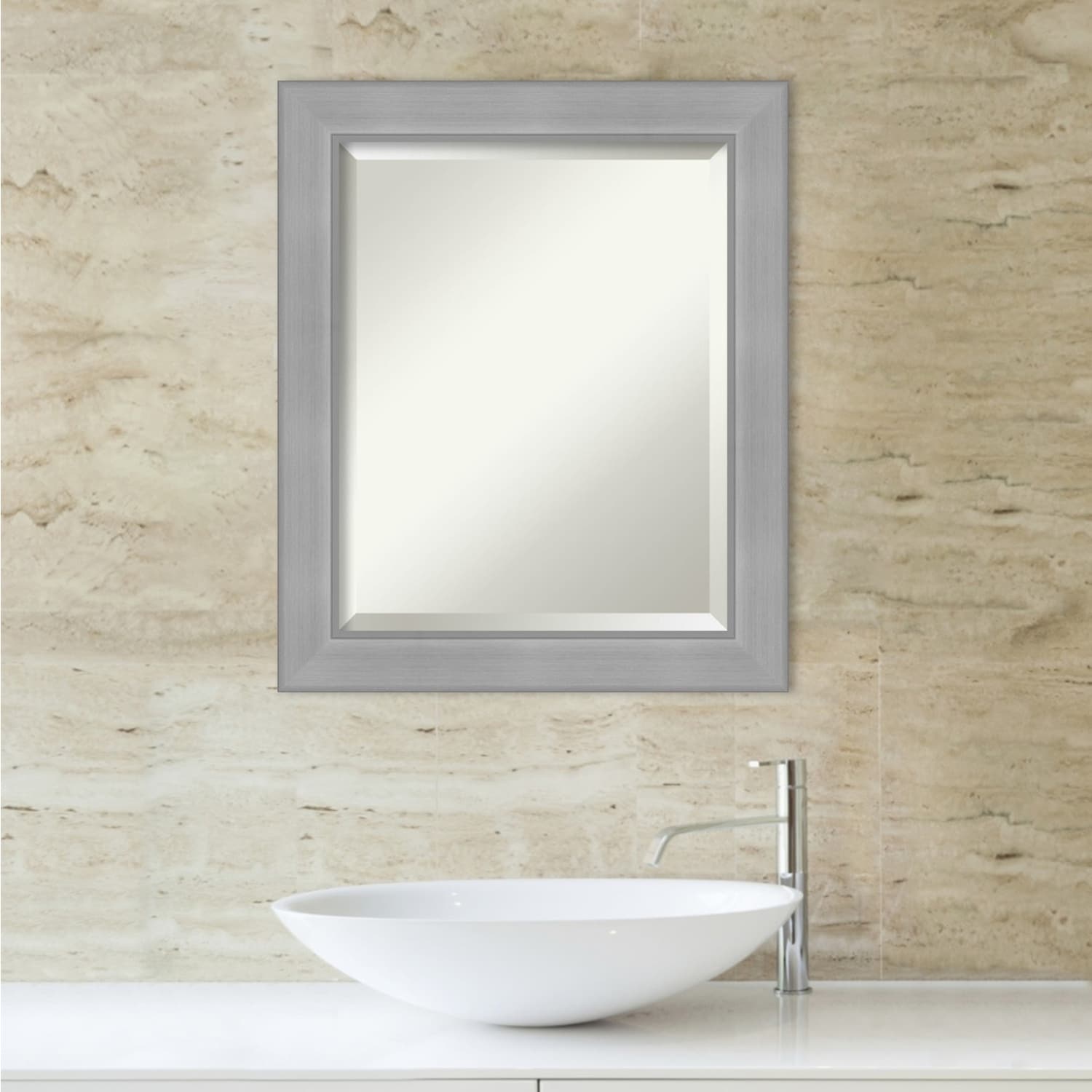 Beveled Bathroom Wall Mirror - Vista Brushed Nickel Frame