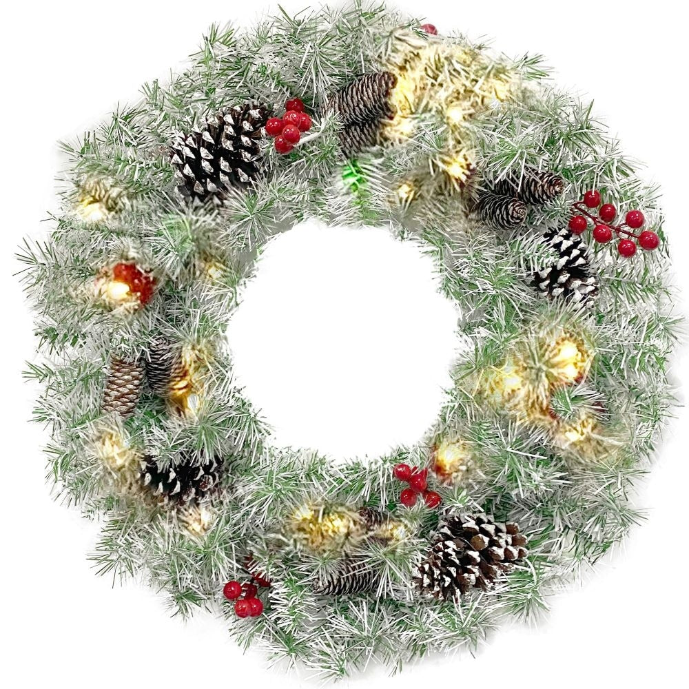 Pre-lit Artificial Christmas 4-Piece Set,Garland, Wreath and Set of 2 Entrance Trees