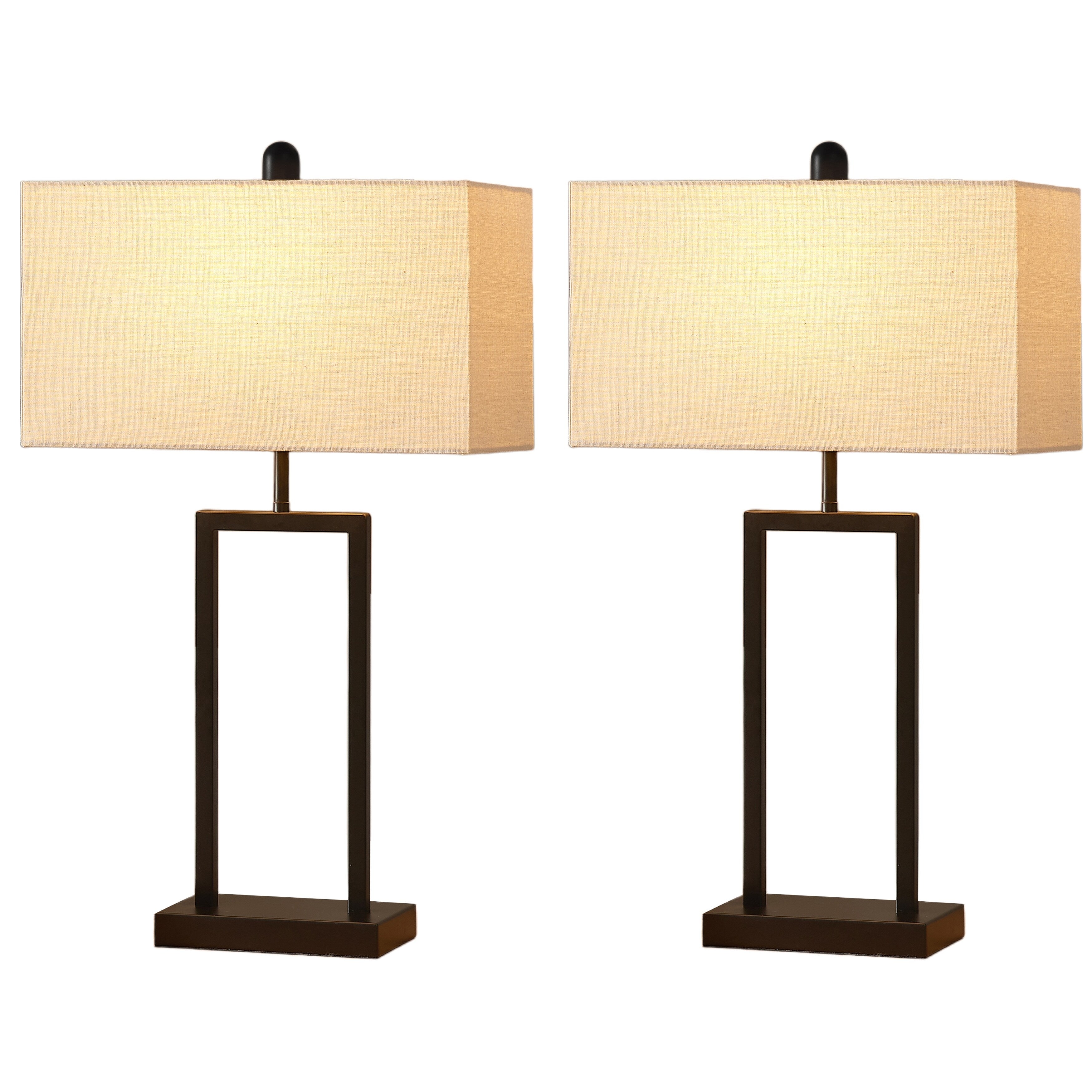 Alden Modern Metal Table Lamp with Rectangle Linen Shade - Set of 2