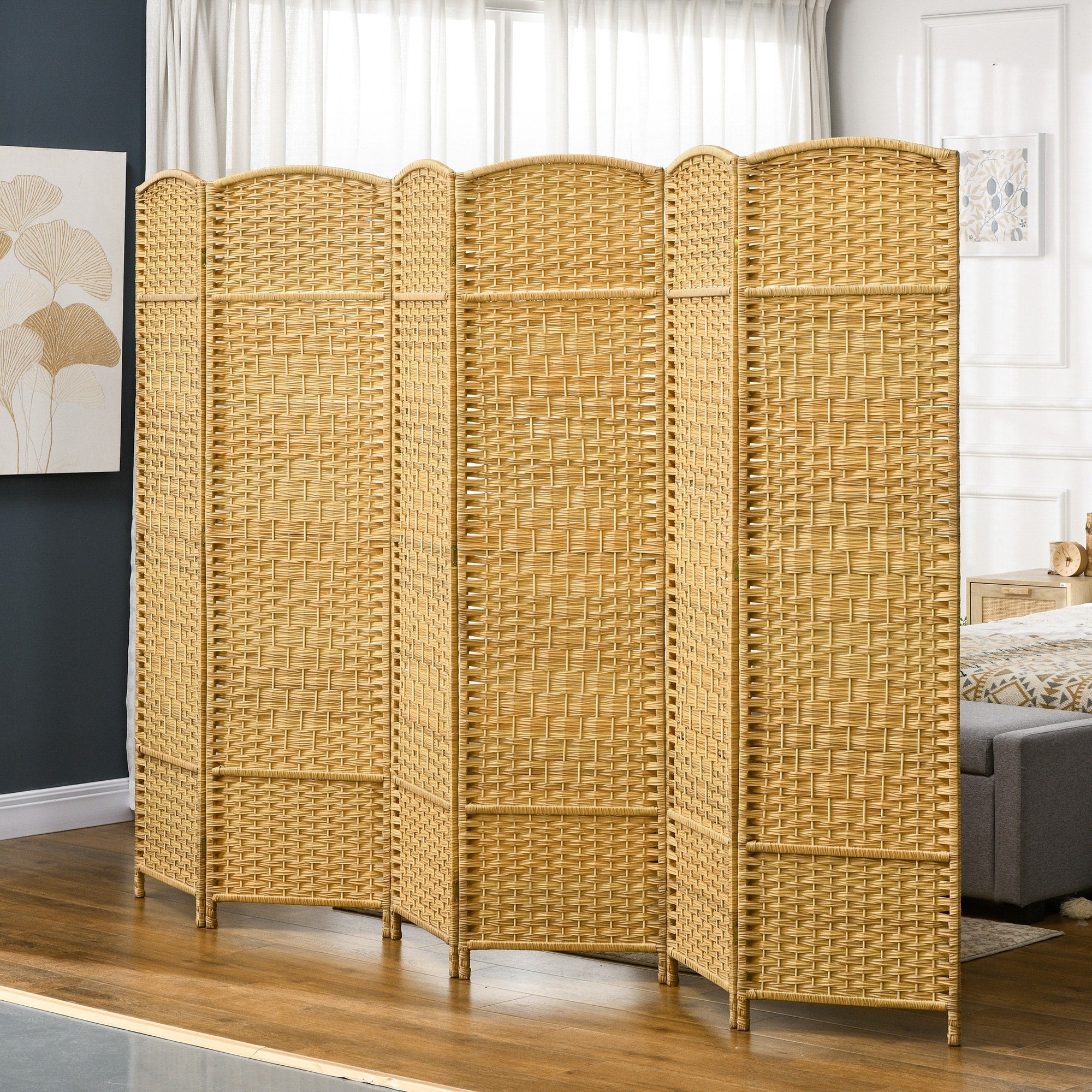 HOMCOM 6 Panel Room Divider, 6' Tall Folding Privacy Screen, Hand-Woven Freestanding Wall Partition