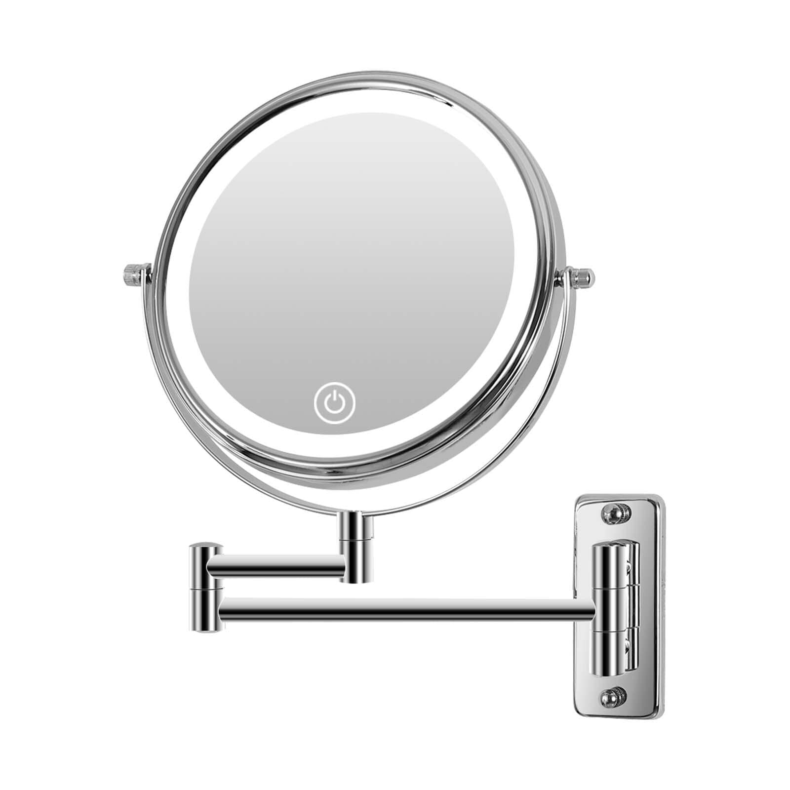 8 Round Wall Mount Bathroom Makeup Mirror, Rechargeable, Magnification 1x/10x, 3 Color Lights