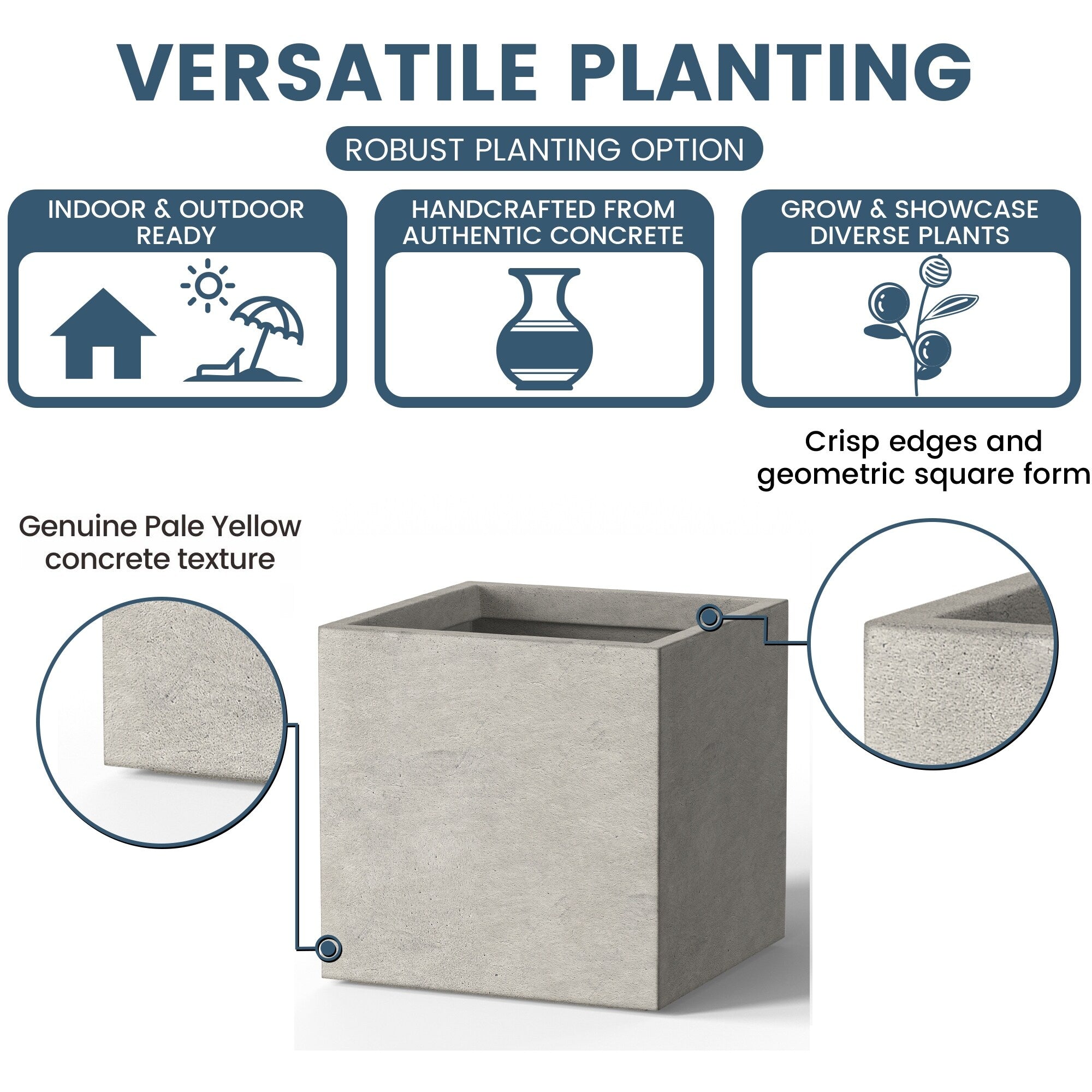 Tall Concrete Square Plant boxes / Large Indoor and Outdoor flower Planters