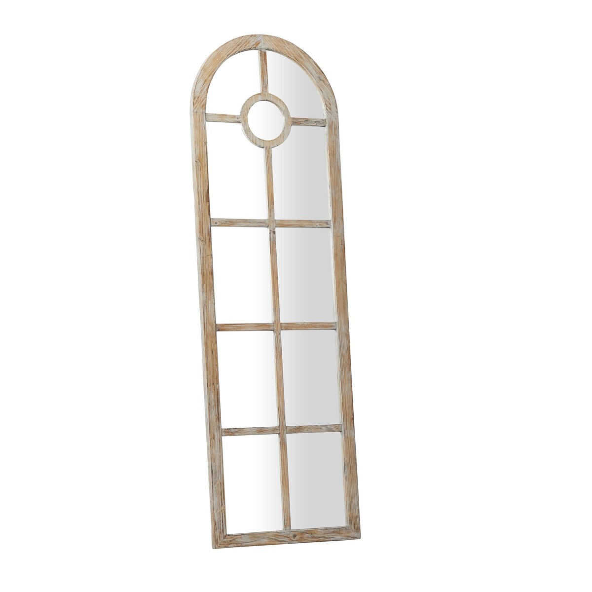 Wood Arched Window Pane Room Wall Mirror - Brown - Roche River Decor