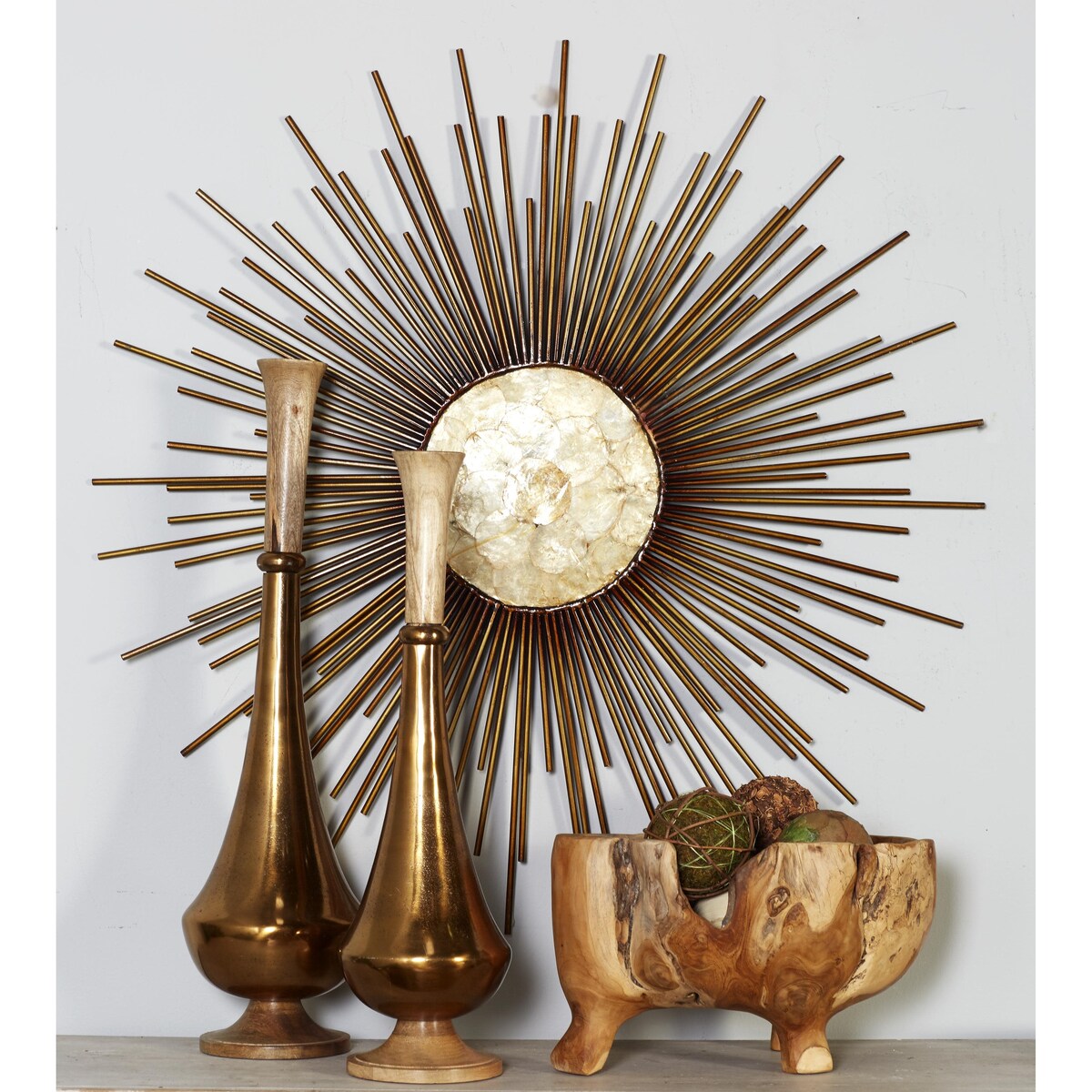 Metal Sunburst Home Wall Decor with Cream Capiz Shell Center - Copper - Roche River Decor