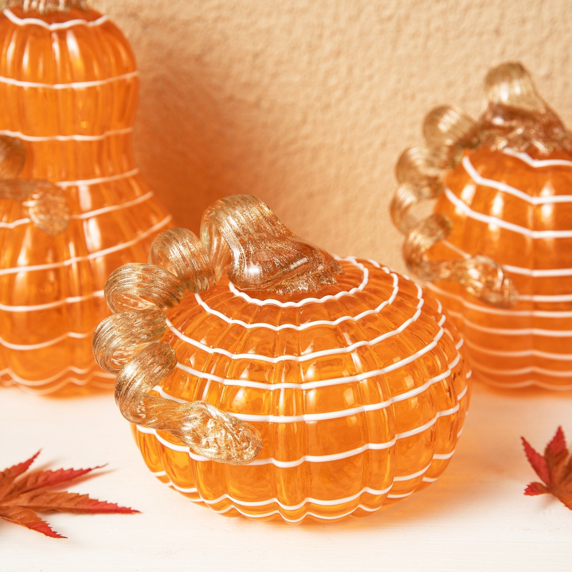 Glitzhome S/3 Thanksgiving Harvest Glass Pumpkin & Gourd Decor Christmas Centerpiece