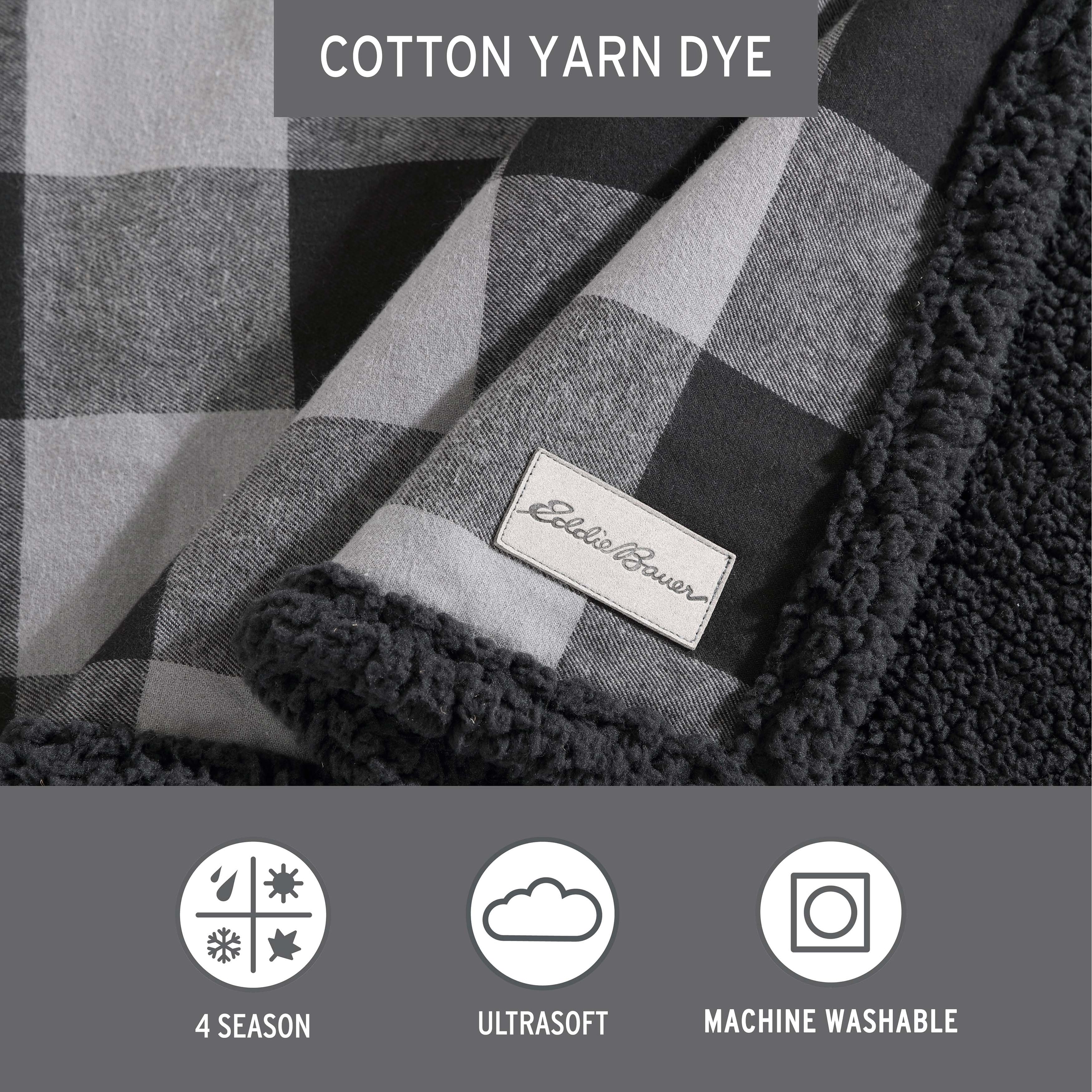 Eddie Bauer Cotton Flannel/Shearling Reverse Throw Blanket