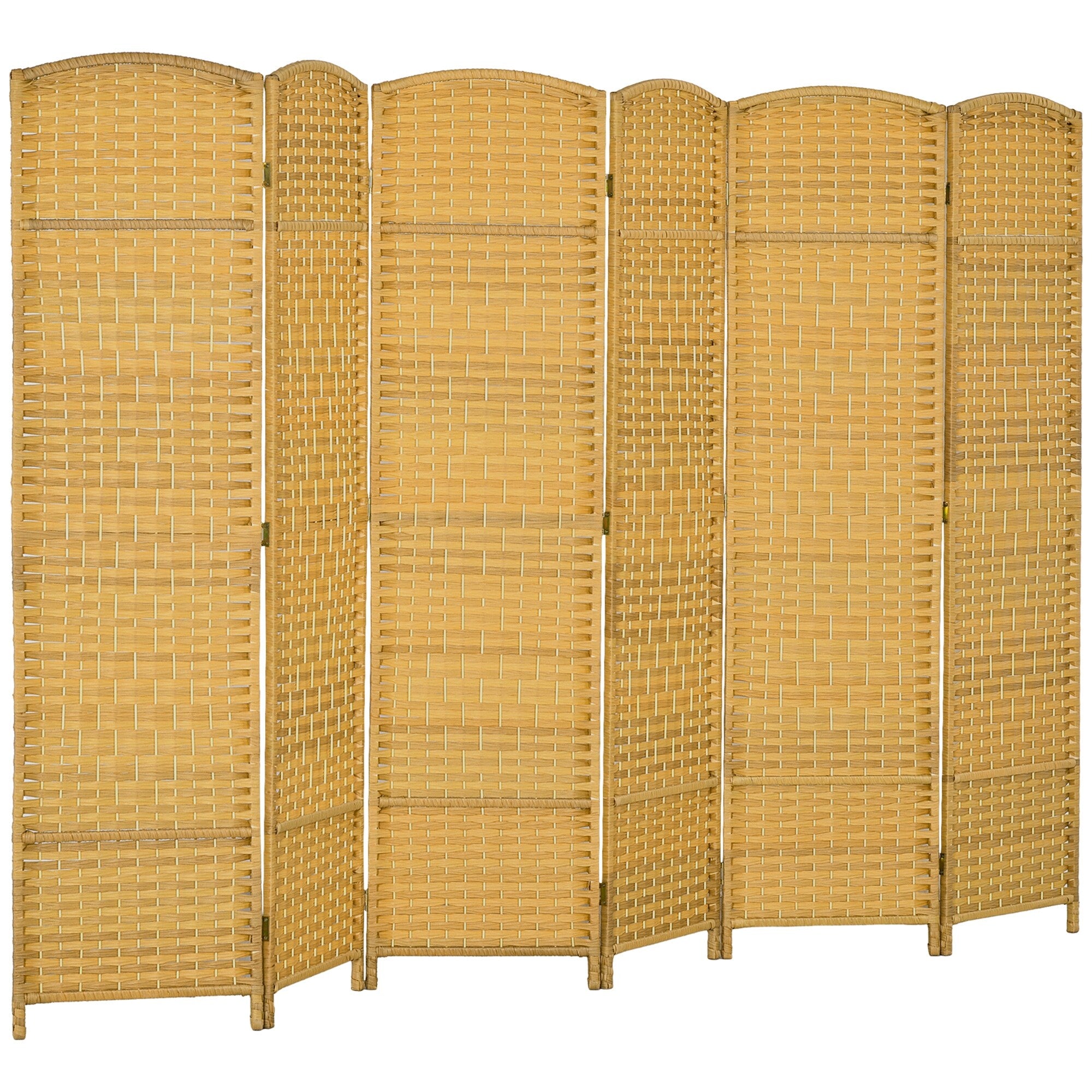 HOMCOM 6 Panel Room Divider, 6' Tall Folding Privacy Screen, Hand-Woven Freestanding Wall Partition