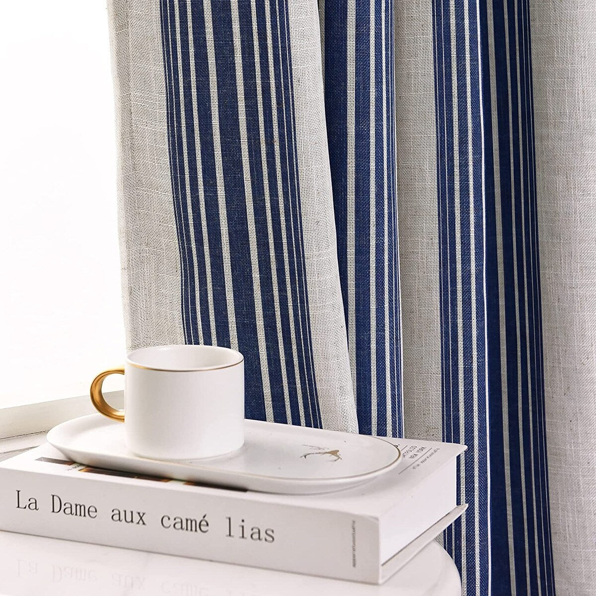 DriftAway Chris Vertical Striped Pattern Linen Textured Lined Blackout Window Curtains