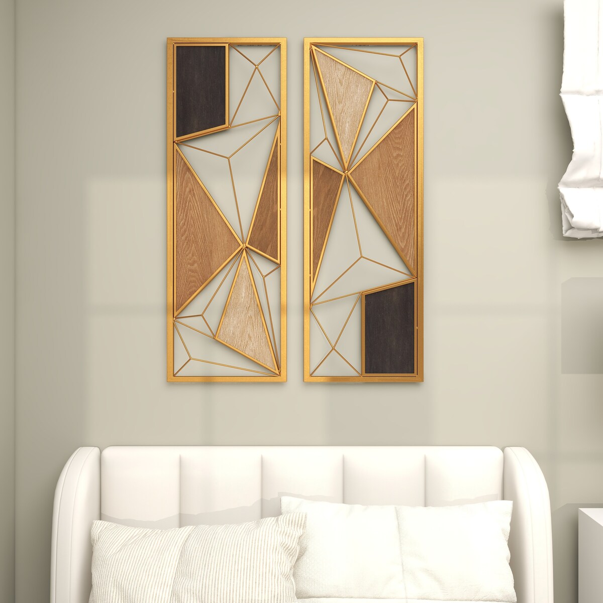 Metal Geometric Home Wall Decor with Black and Gold Accents - Set of 2 Brown - CosmoLiving by Cosmopolitan