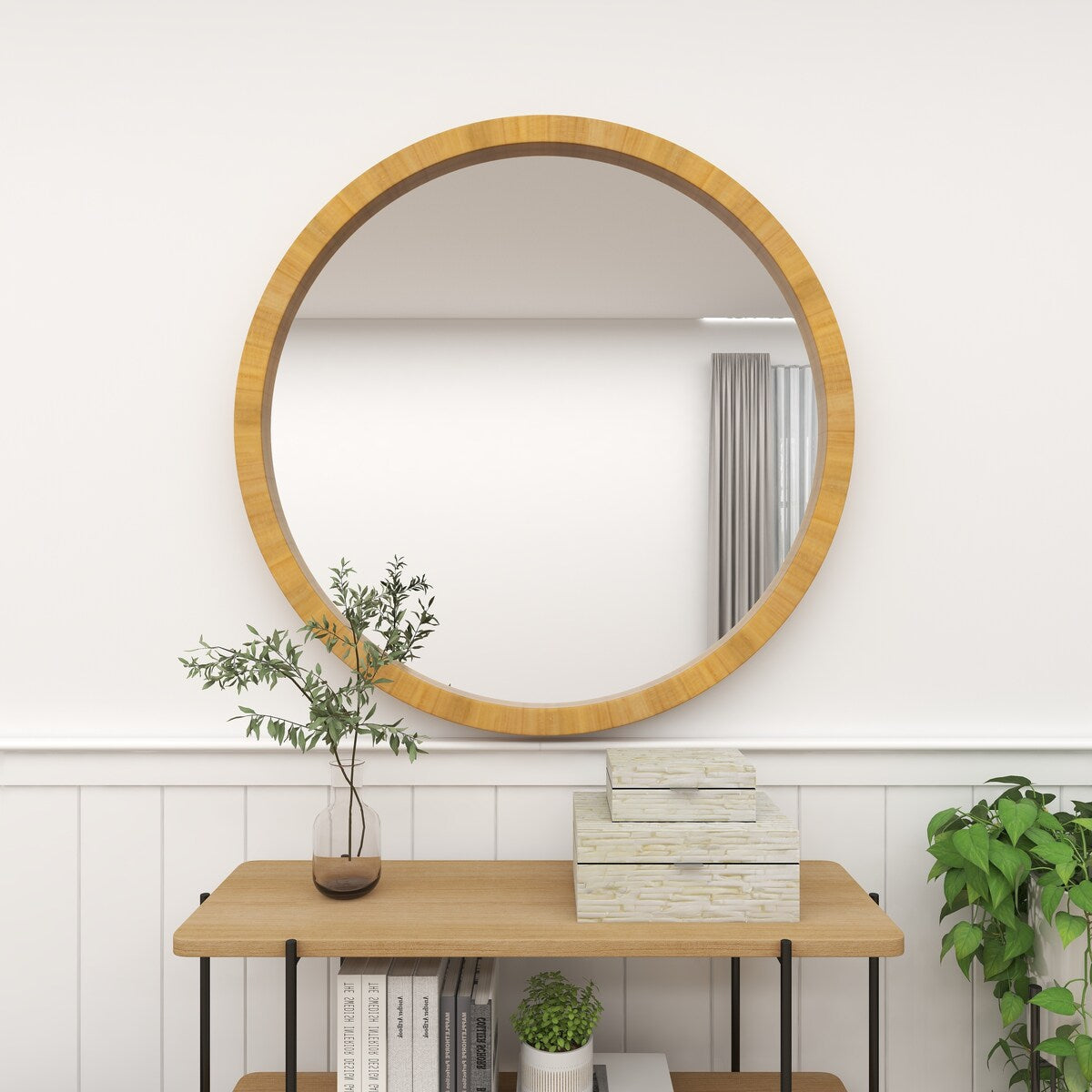 Wood Minimalistic Room Wall Mirror - Brown - Roche River Decor