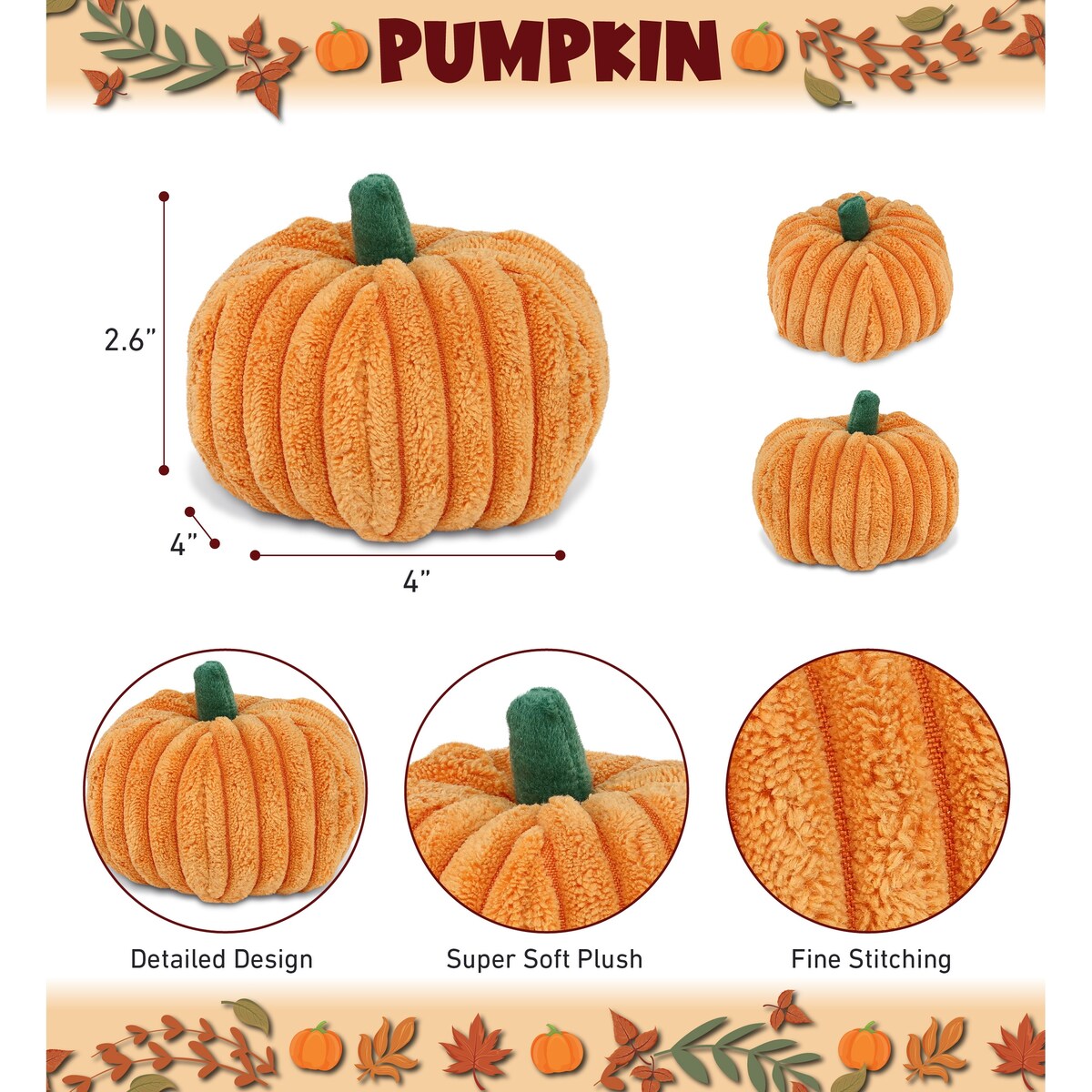 DolliBu Large Pumpkin Plush – Spooky Plush Pumpkin Toy for Teddy Bear - 4 inches