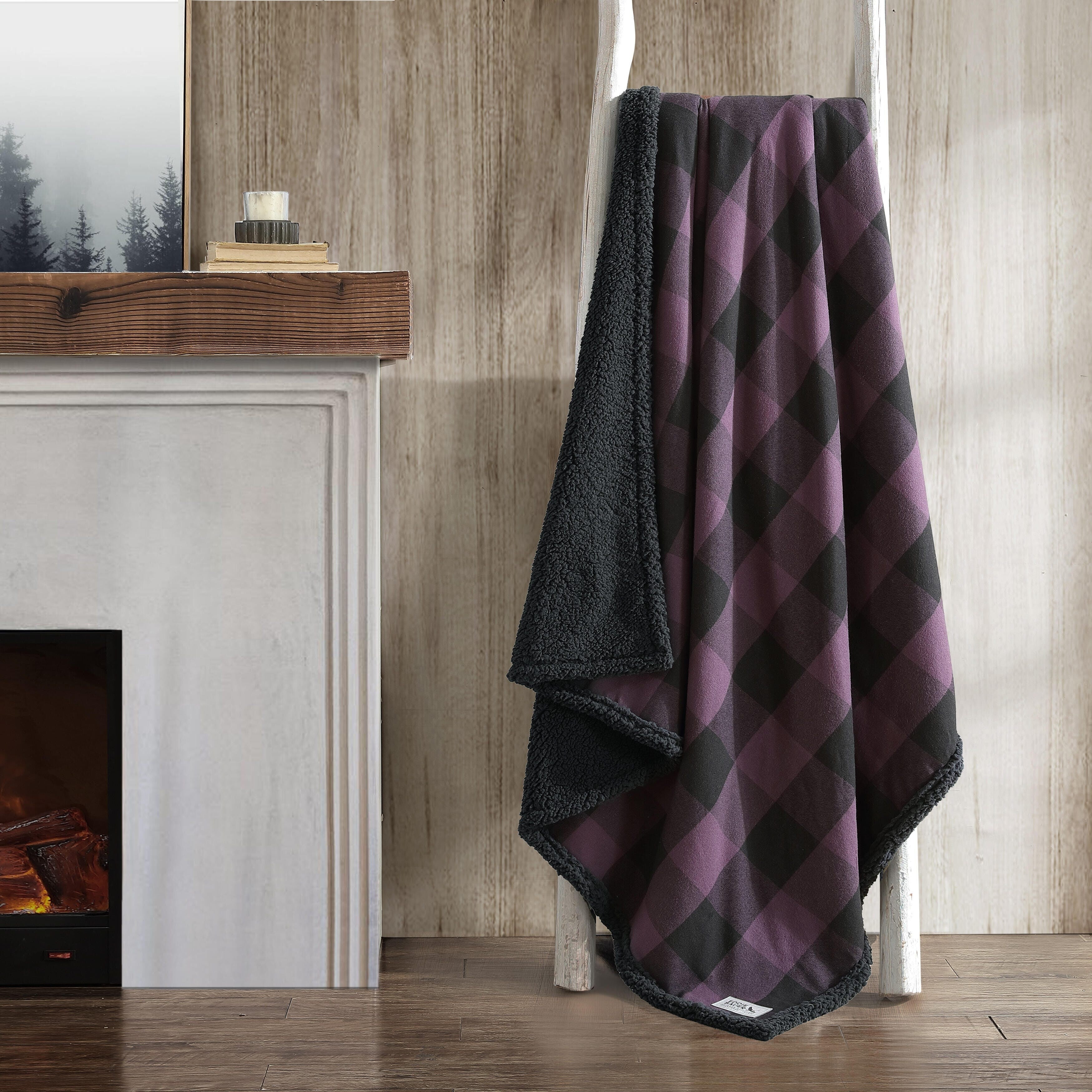 Eddie Bauer Cotton Flannel/Shearling Reverse Throw Blanket