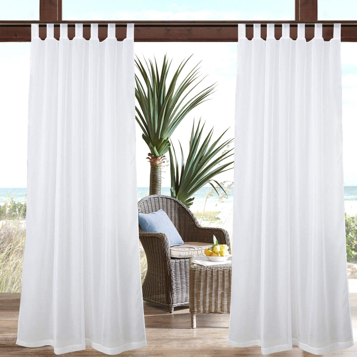 Pro SpaceWhite Sheer Outdoor Tab Top Curtain