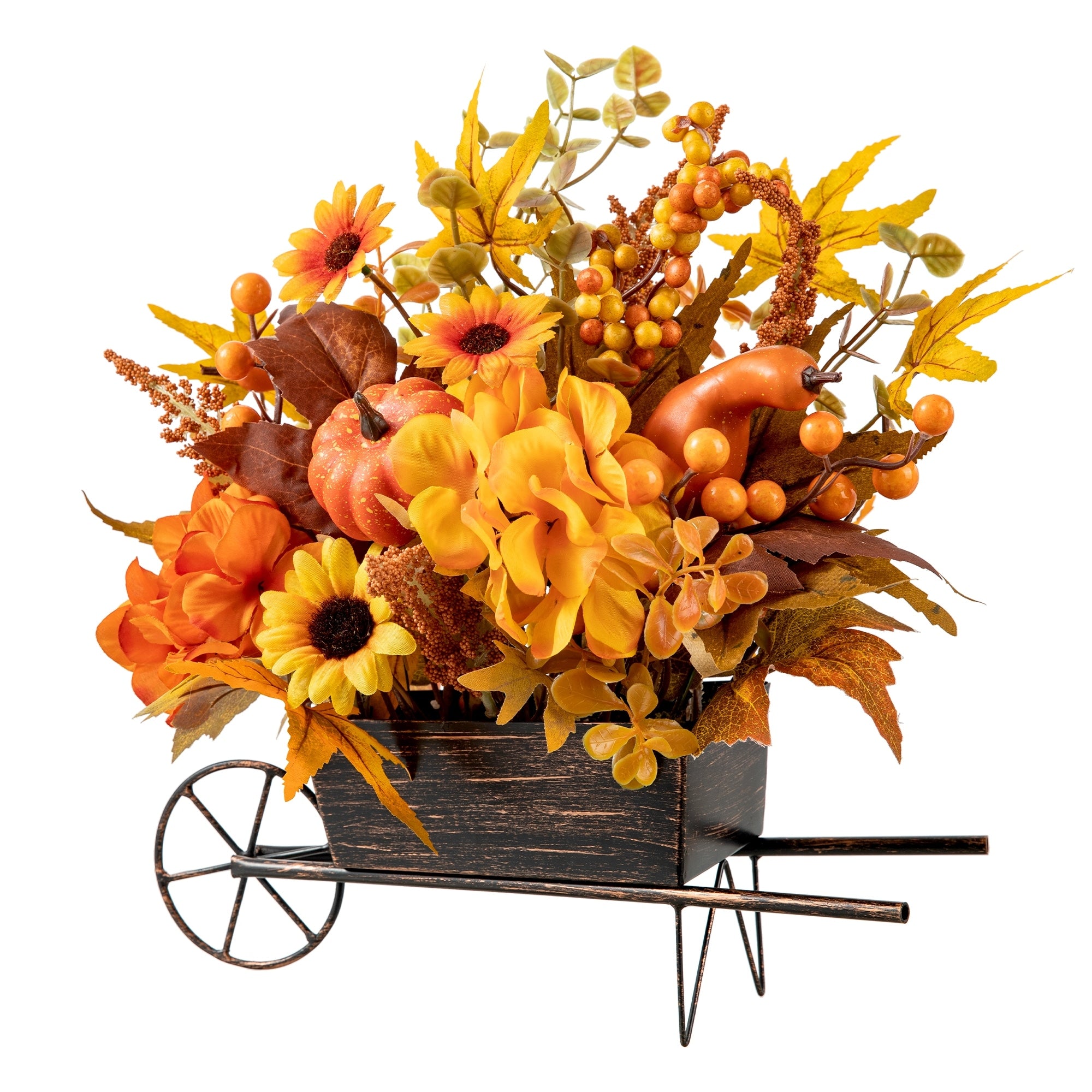 Glitzhome 14L Fall Unique Floral Cart Centerpiece Thanksgiving Table Decor