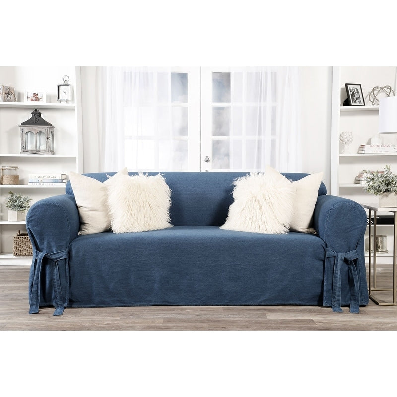 Authentic Denim One-piece Loveseat Slipcover - N/A