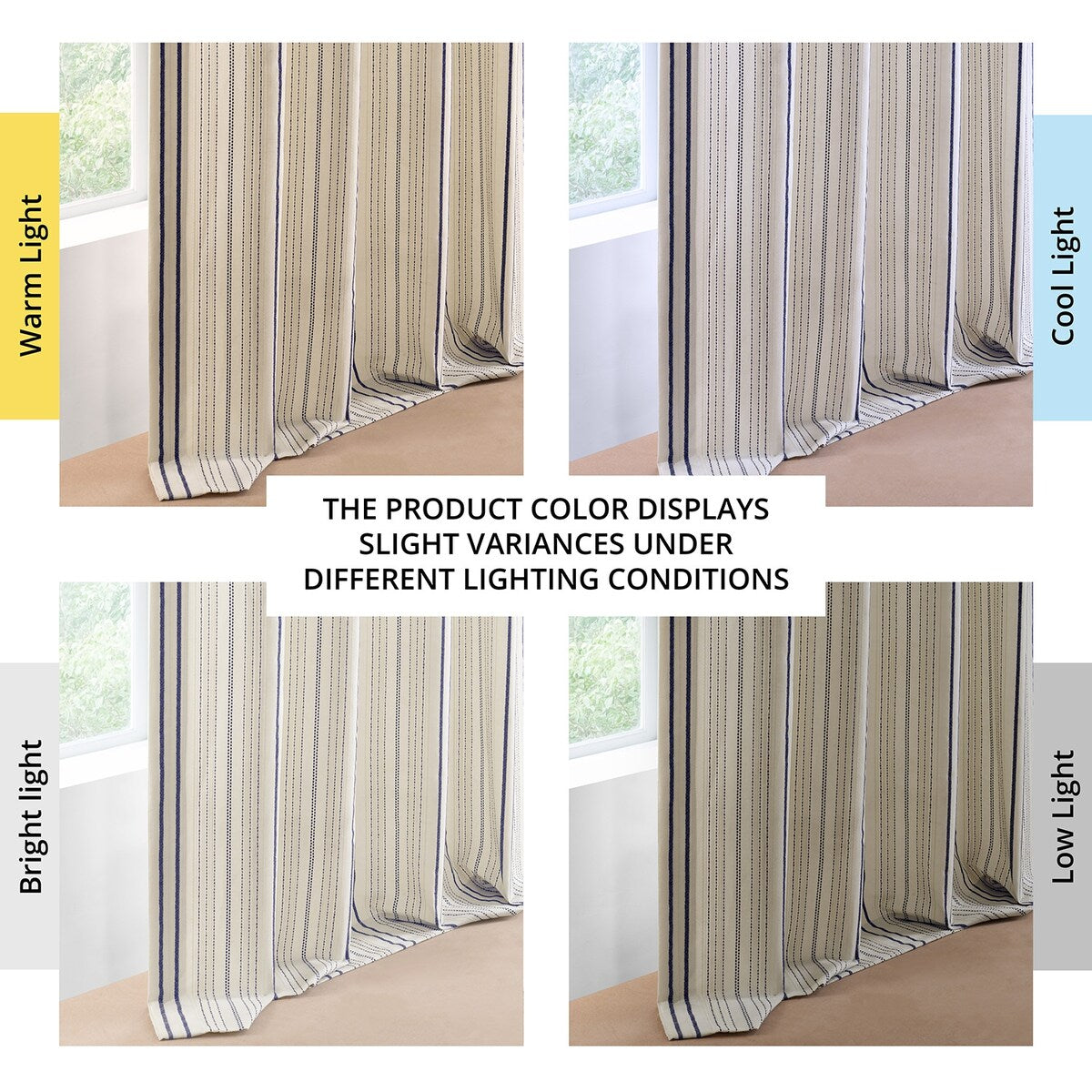 Exclusive Fabrics Striped Blue Linear Cotton Light Filtering Curtains For Bedroom & Living Room Curtains Pair (2 Panels)