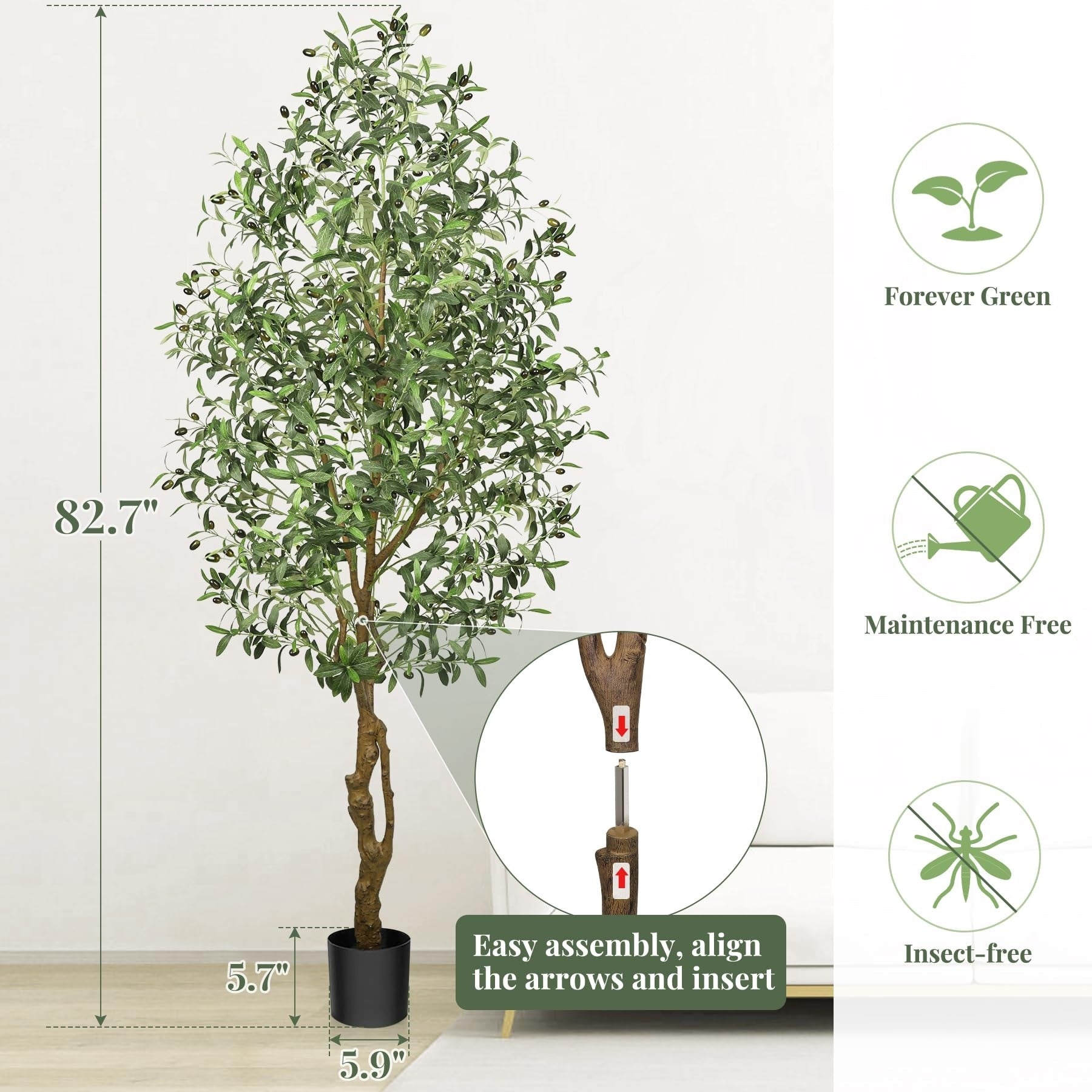 Faux Tree Indoor Artificial Olive Tree with Leaves and Fruits