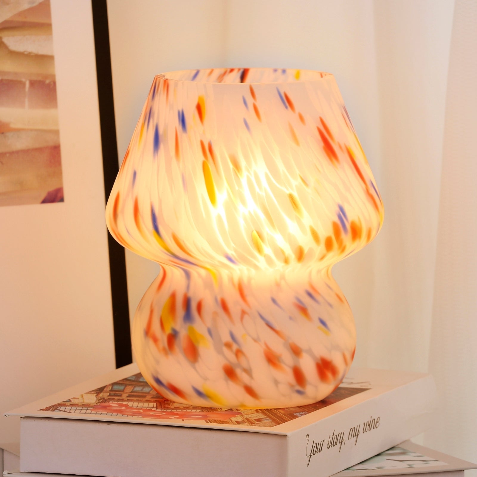 Rainbow Dots Texture Matte All-glass Table Lamp with In-line Switch - 5.75'' x 5.75'' x 7.25'' (L x W x H)