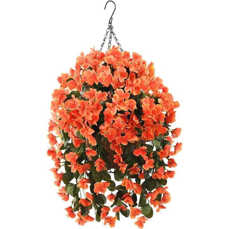 Artificial Plant Hanging Basket, 15.7' x 15.7' x 21.6', Blue, 4pcs Begonias Silk Flowers, for Patio Garden Decor