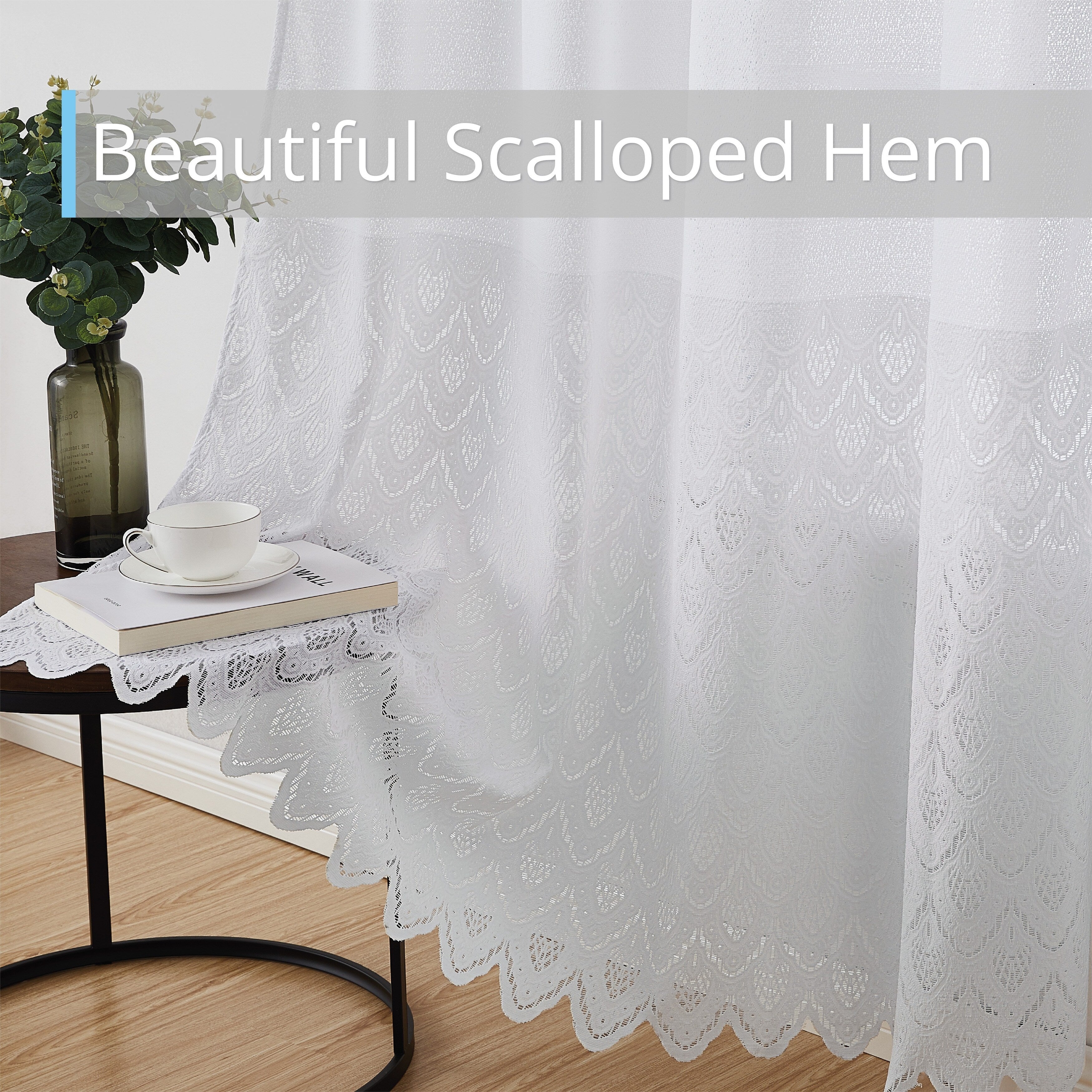 HLC.me Monaco Premium Soft Decorative Ombre Lace Semi Sheer Light Filtering Rod Pocket Window Curtain Panels - Set of 2