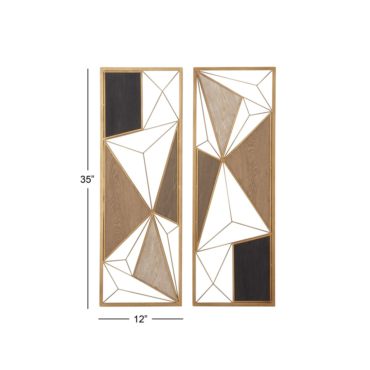 Metal Geometric Home Wall Decor with Black and Gold Accents - Set of 2 Brown - CosmoLiving by Cosmopolitan