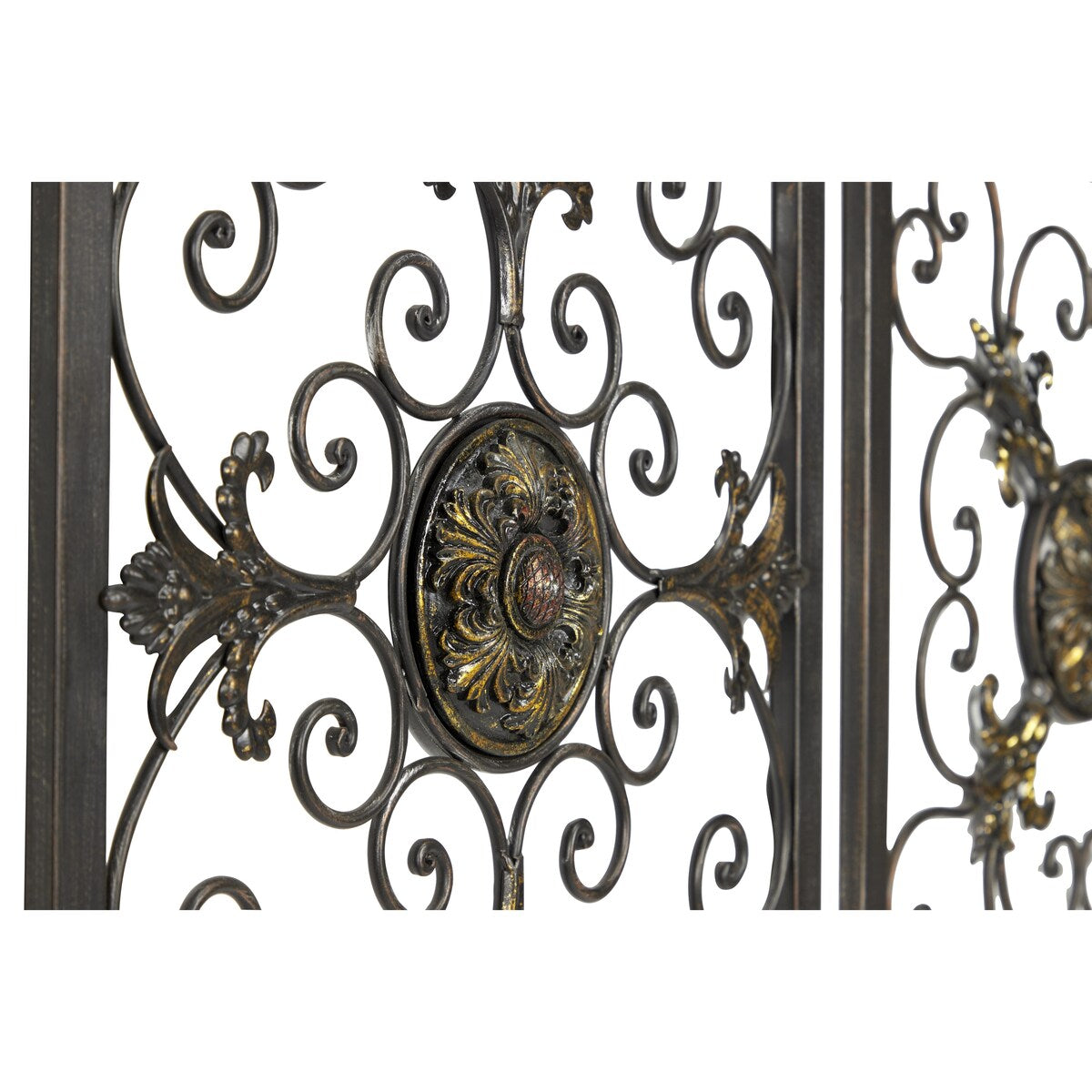 Metal Fleur De Lis Wire Scroll Home Wall Decor with Gold Accents - Set of 4 Brown - Roche River Decor