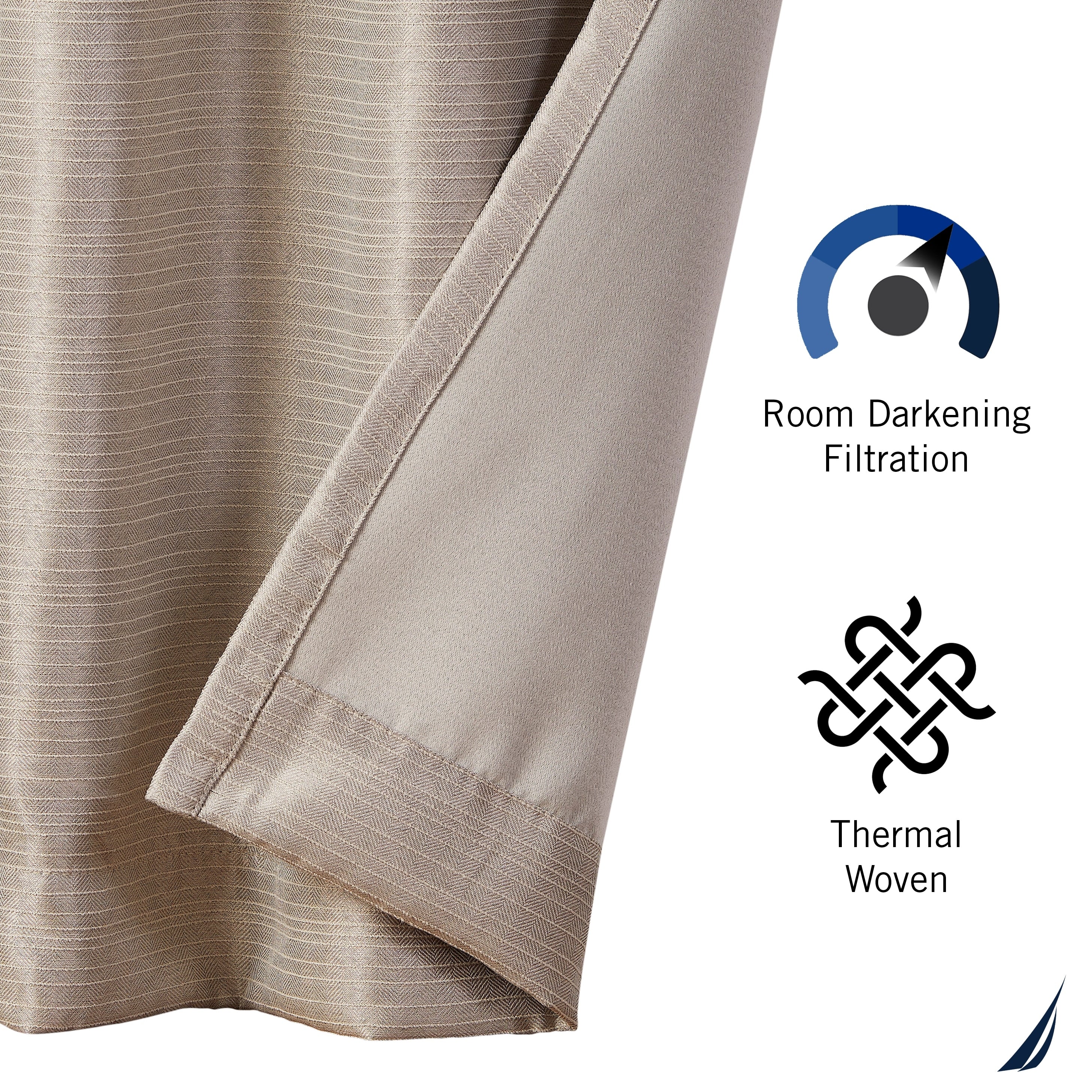 Nautica Robin Thermal Woven Room Darkening Back Tab Window Curtain Panel Pair