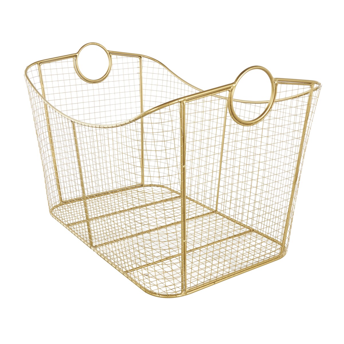 Metal Wire Grid Decorative and Functional Storage Basket with Curved Edges Ring Handles - Gold or Black - Roche River Decor