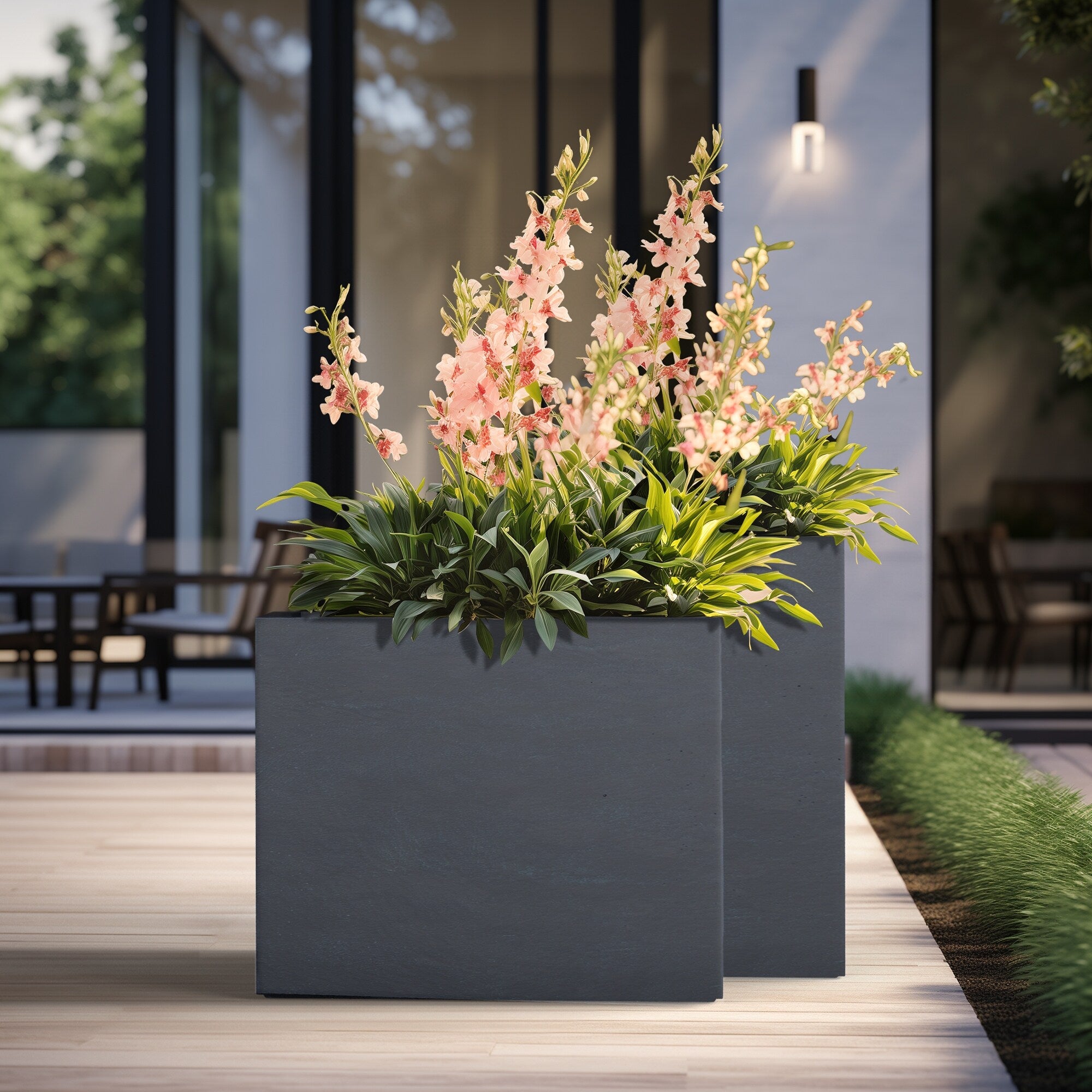 Tall Concrete Rectangle Plant Boxes / Large Indoor and Outdoor Flower Planters