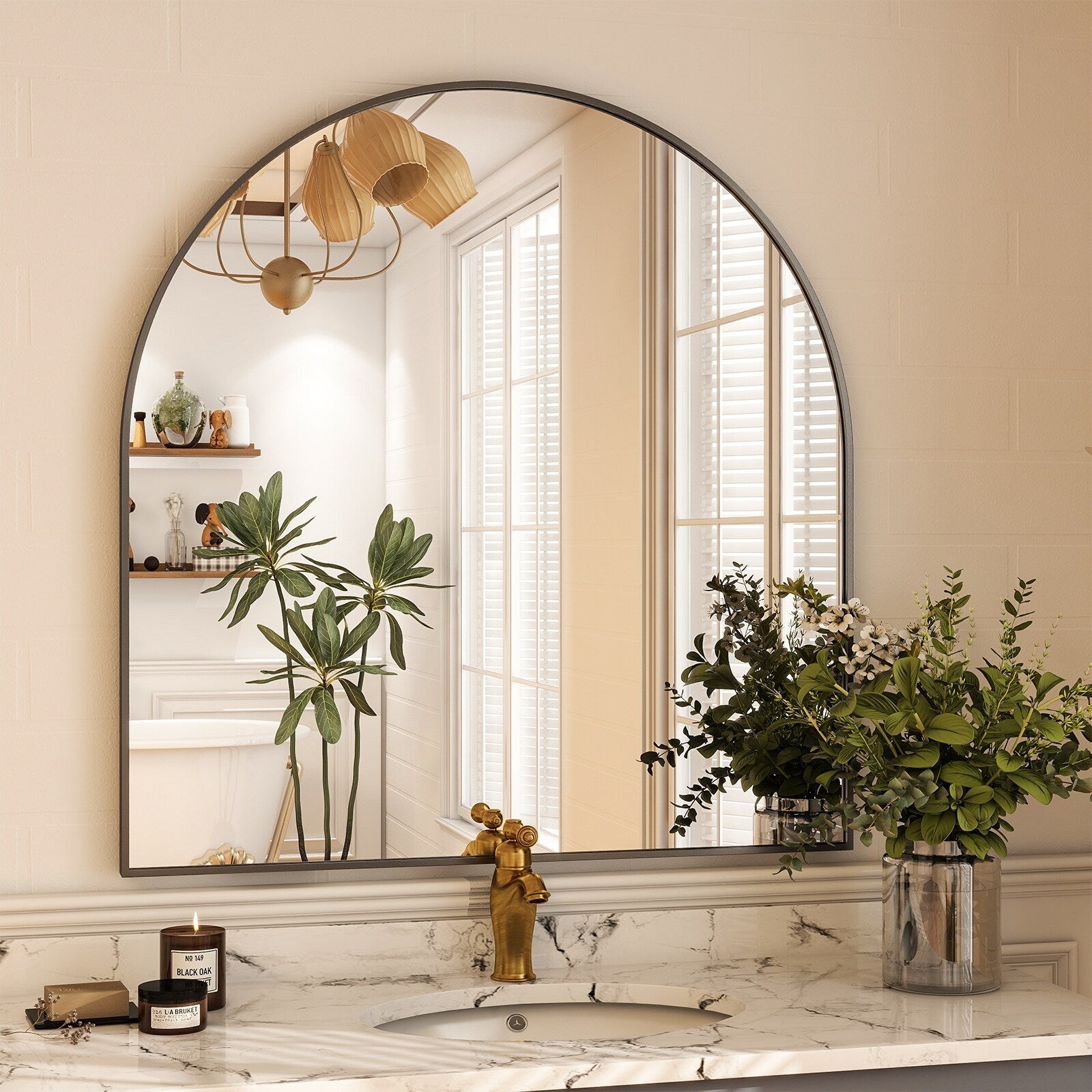 Bathroom Mirror Arch-Top Wall Mounted Decor Mirror