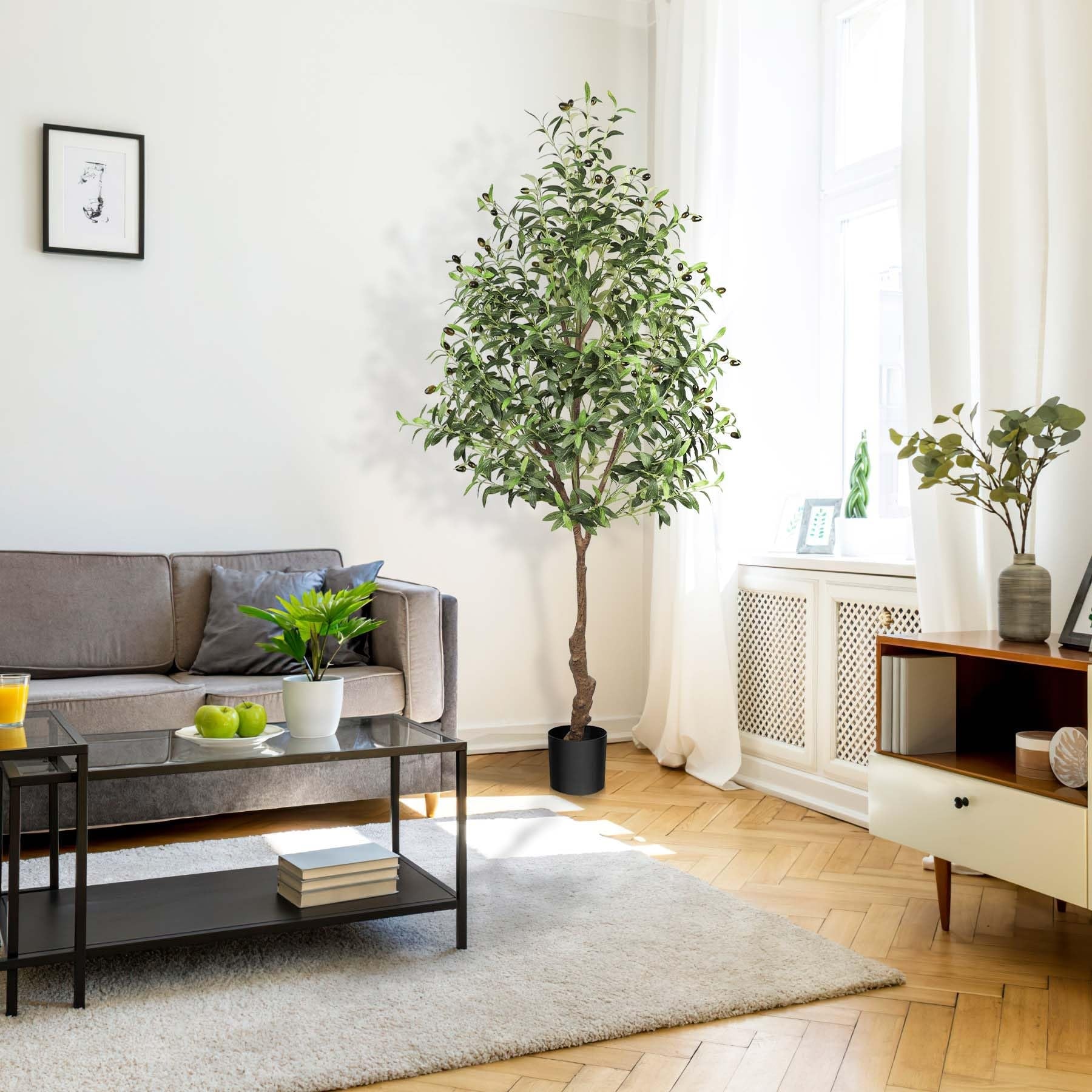 Faux Tree Indoor Artificial Olive Tree with Leaves and Fruits