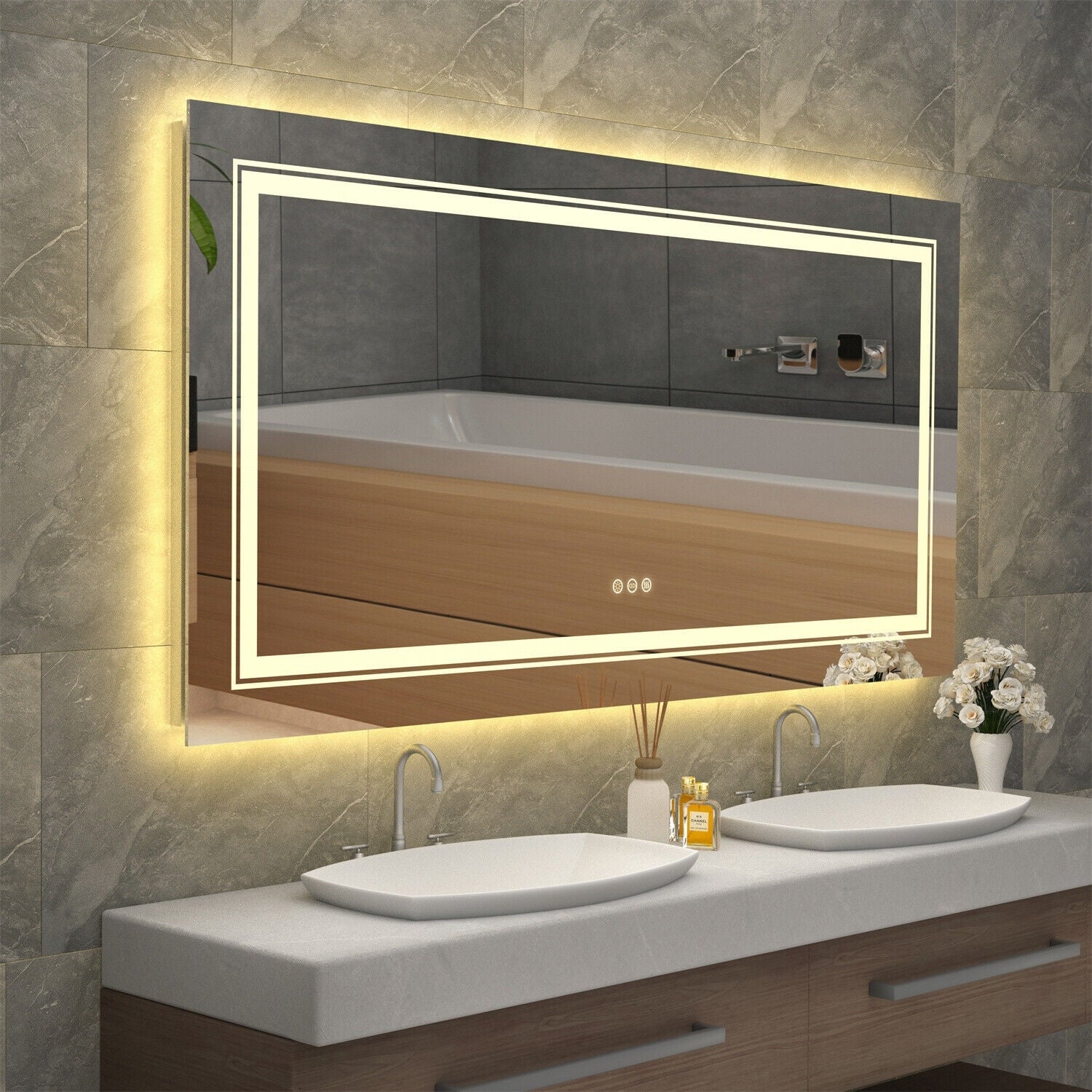 Extra Large LED Lighted Bathroom Mirror Wall Anti-Fog Vanity 3 Colors