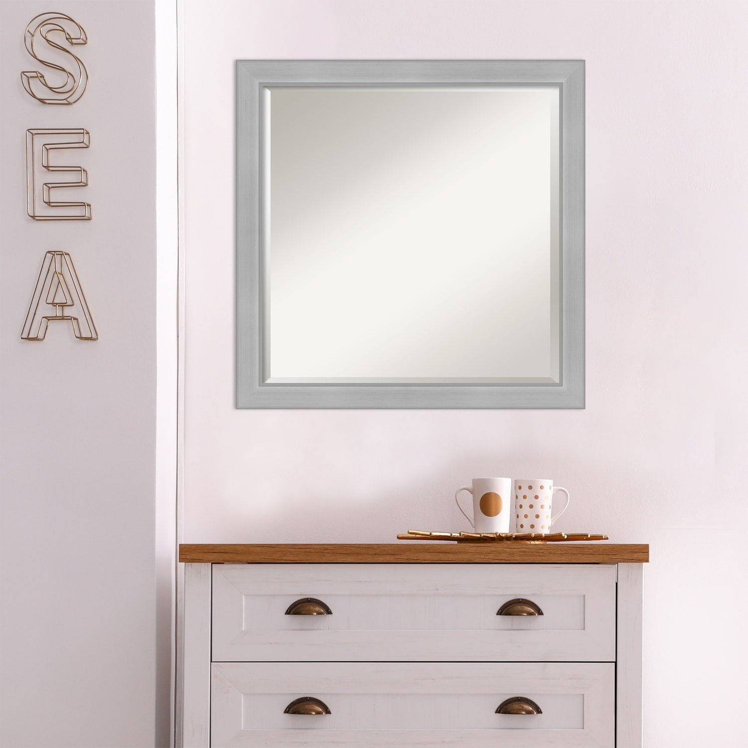 Beveled Bathroom Wall Mirror - Vista Brushed Nickel Frame