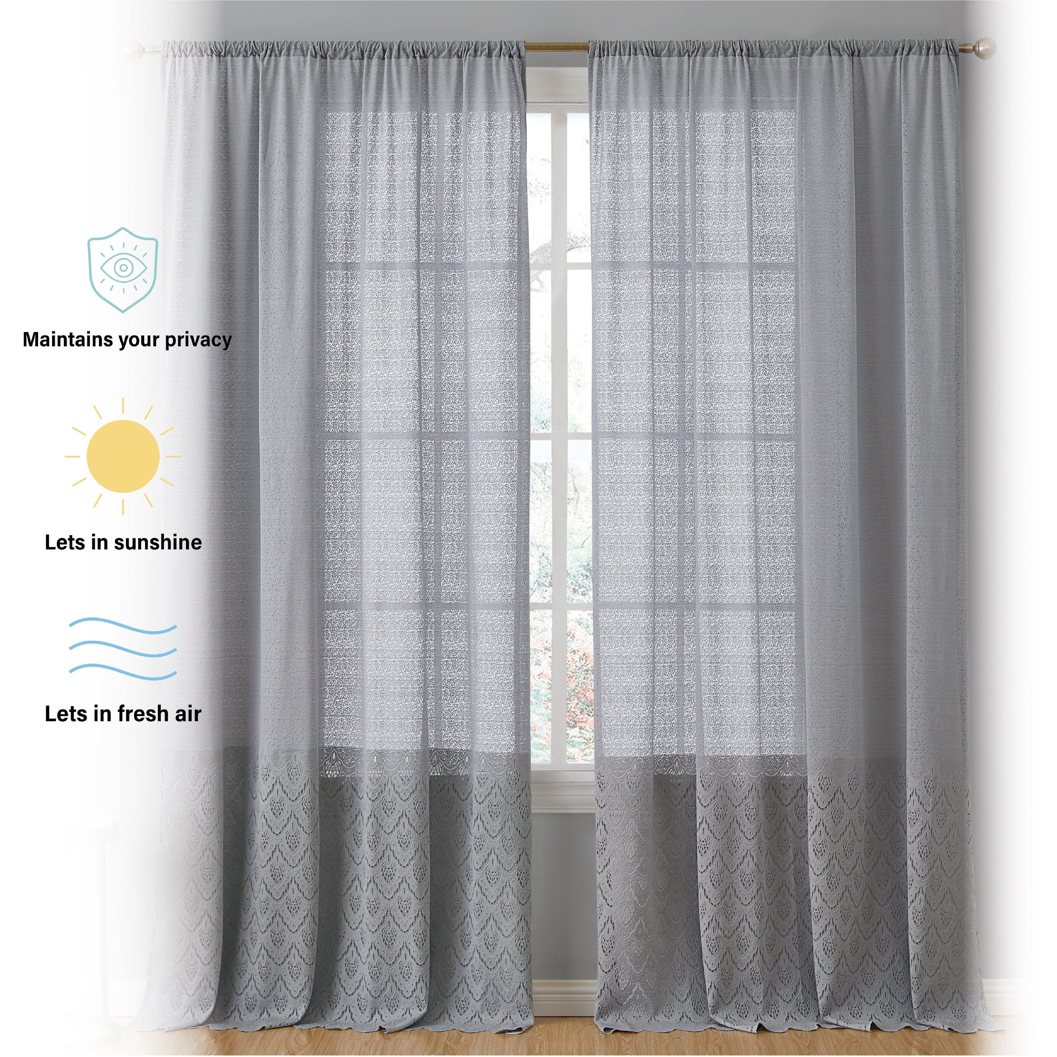 HLC.me Monaco Premium Soft Decorative Ombre Lace Semi Sheer Light Filtering Rod Pocket Window Curtain Panels - Set of 2