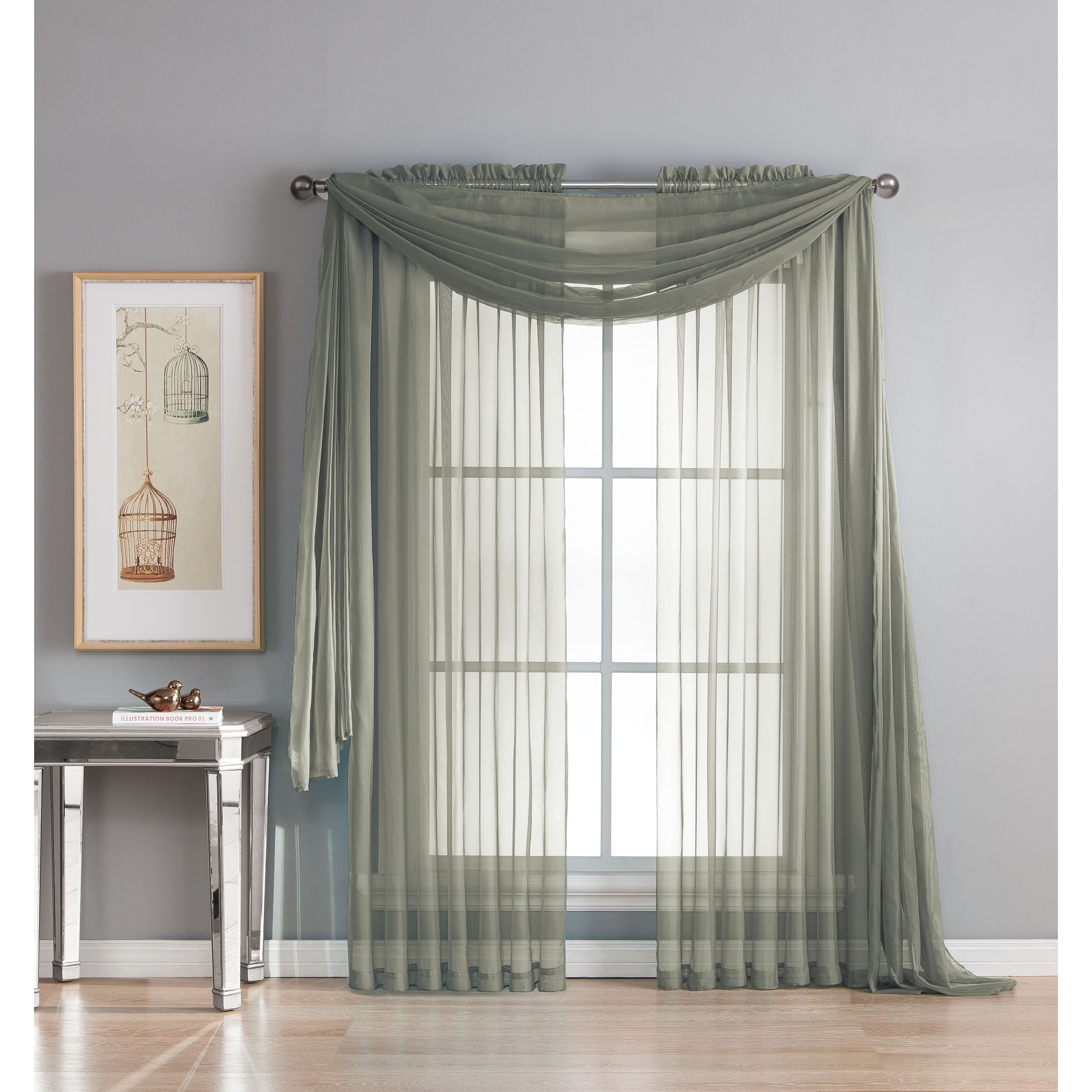 Window Elements Diamond Sheer Voile Extra Wide, 56 Inch Wide. Rod Pocket Curtain Panel