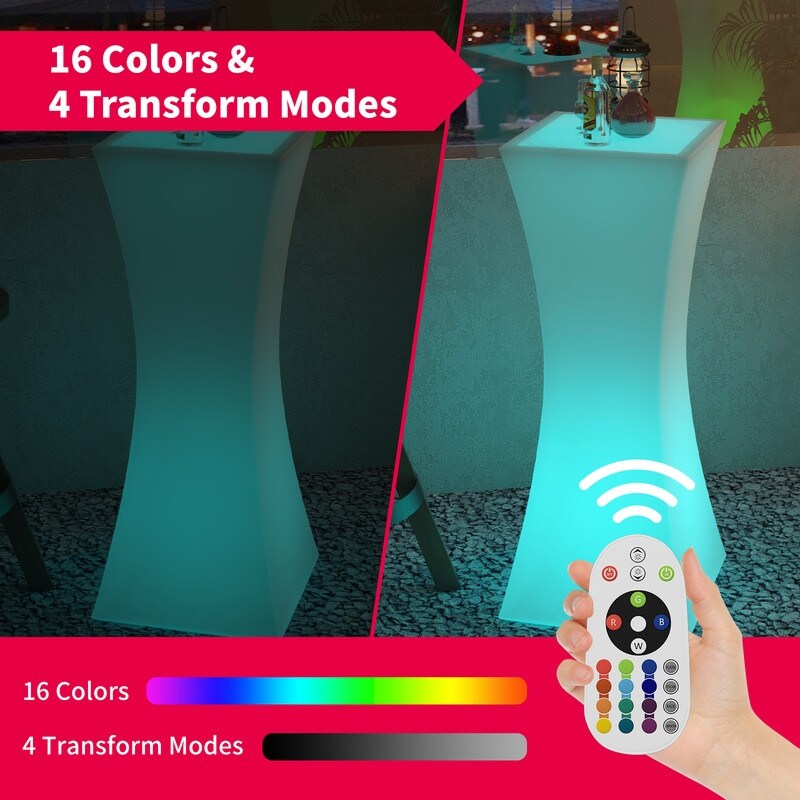 Mixoy Changing Colors Cocktail Table with Slim Waist,Rechargeable Light Up Cordless Pub Table for Party,Ambiance LED Furniture