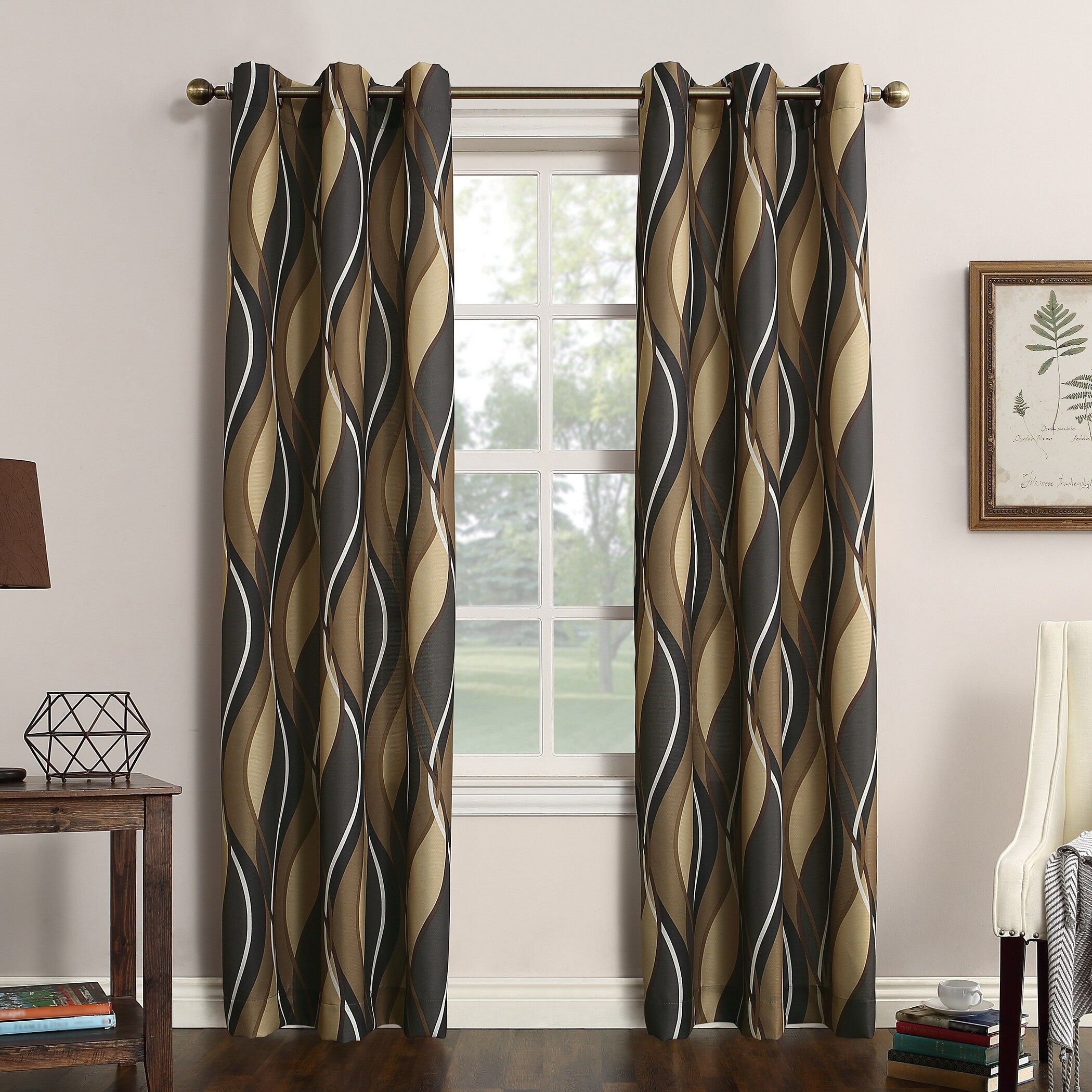 No. 918 Intersect Ogee Print Semi-Sheer Grommet 1-Piece Curtain Panel, Single Panel