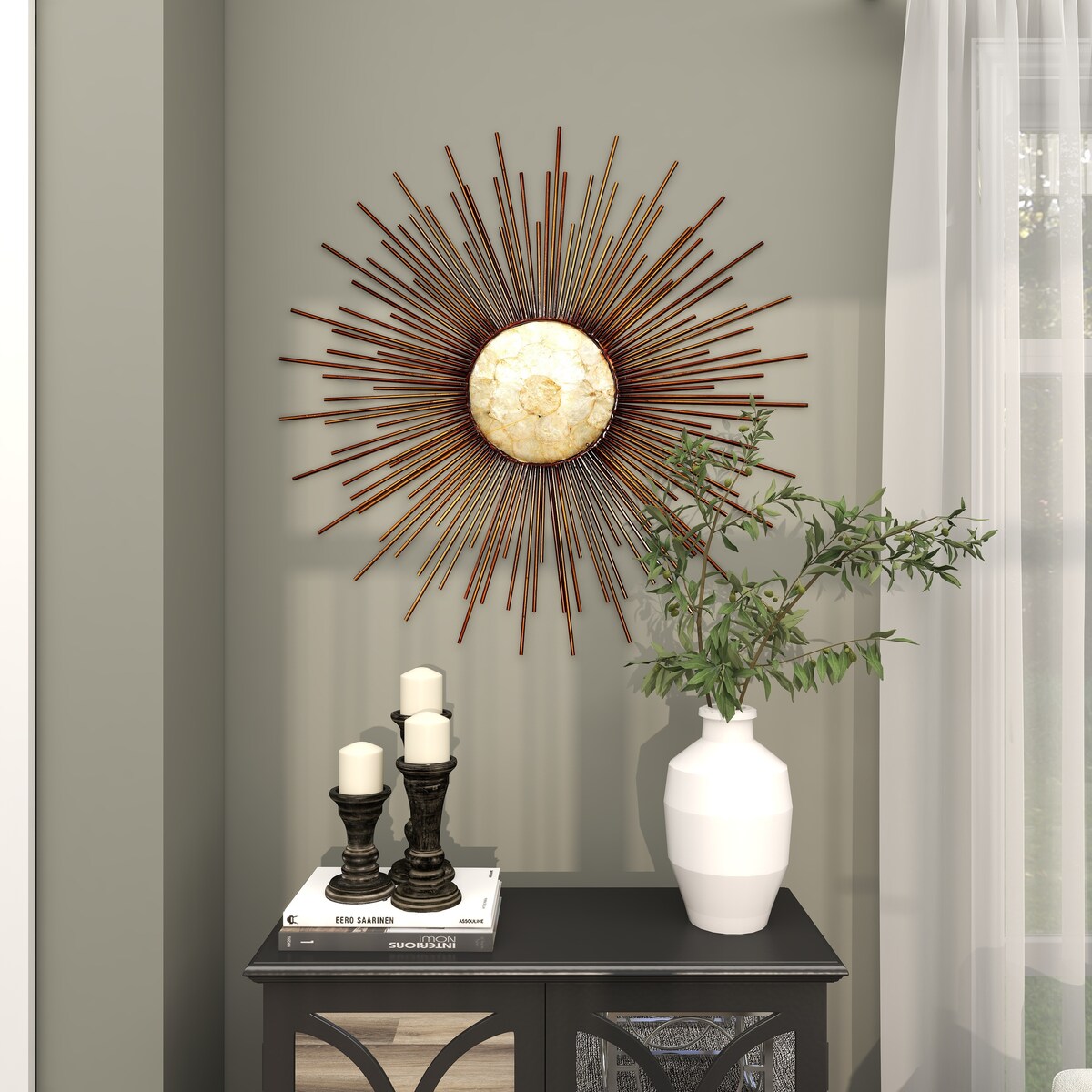 Metal Sunburst Home Wall Decor with Cream Capiz Shell Center - Copper - Roche River Decor