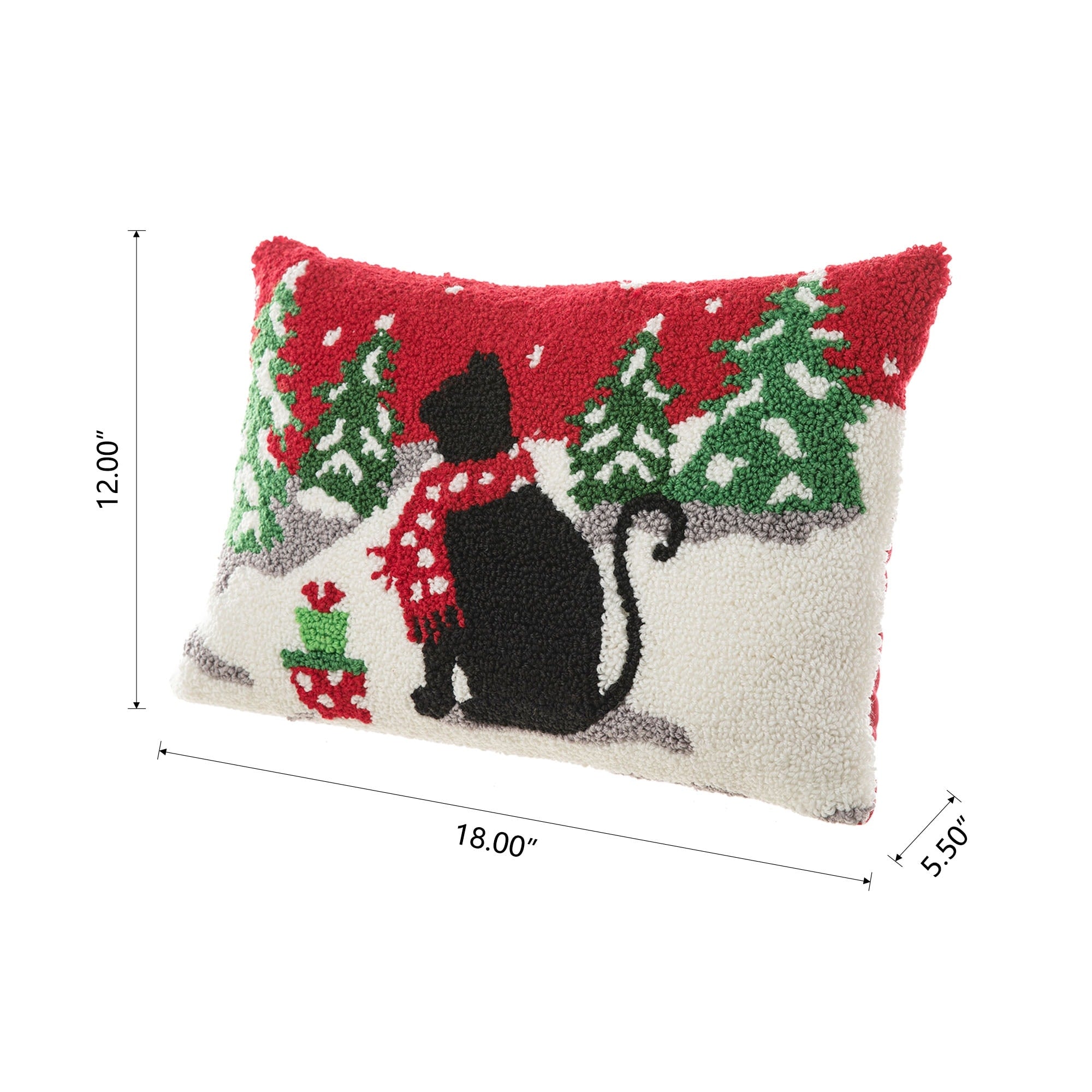 Glitzhome 18L x 12H Hooked Christmas Cat Dog Pillow Cushion for Xmas Sofa Couch Living Room Office Decor