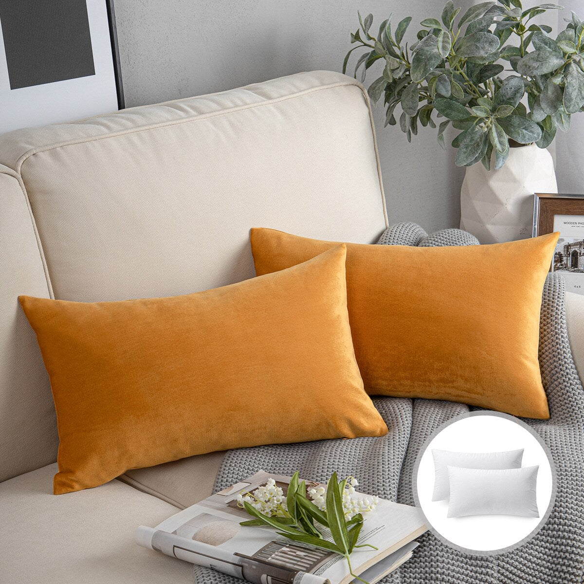 Phantoscope Soft Silky Velvet Decorative Throw Pillow, 12 x 20, 2 Pack