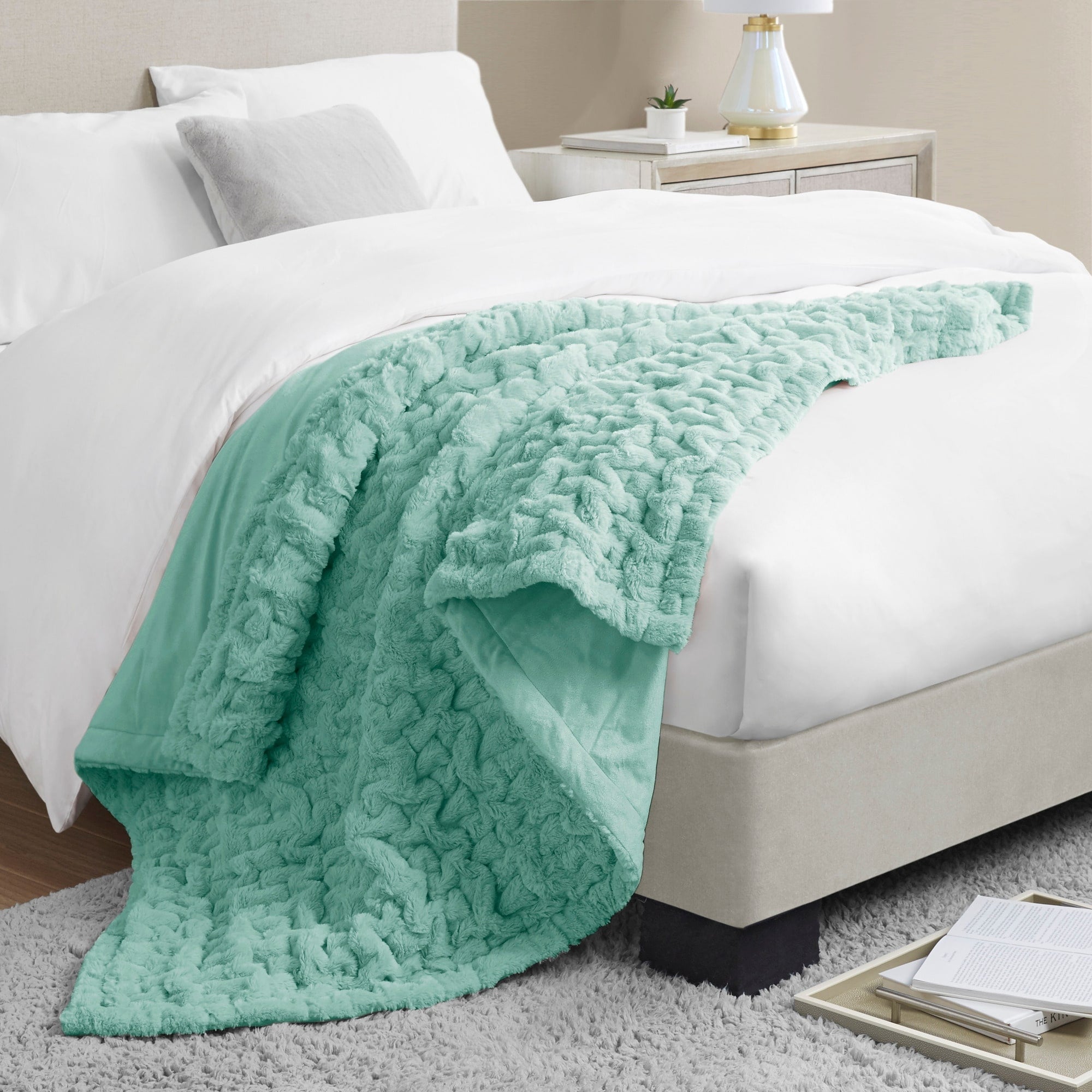 Madison Park Ruched Fur Throw