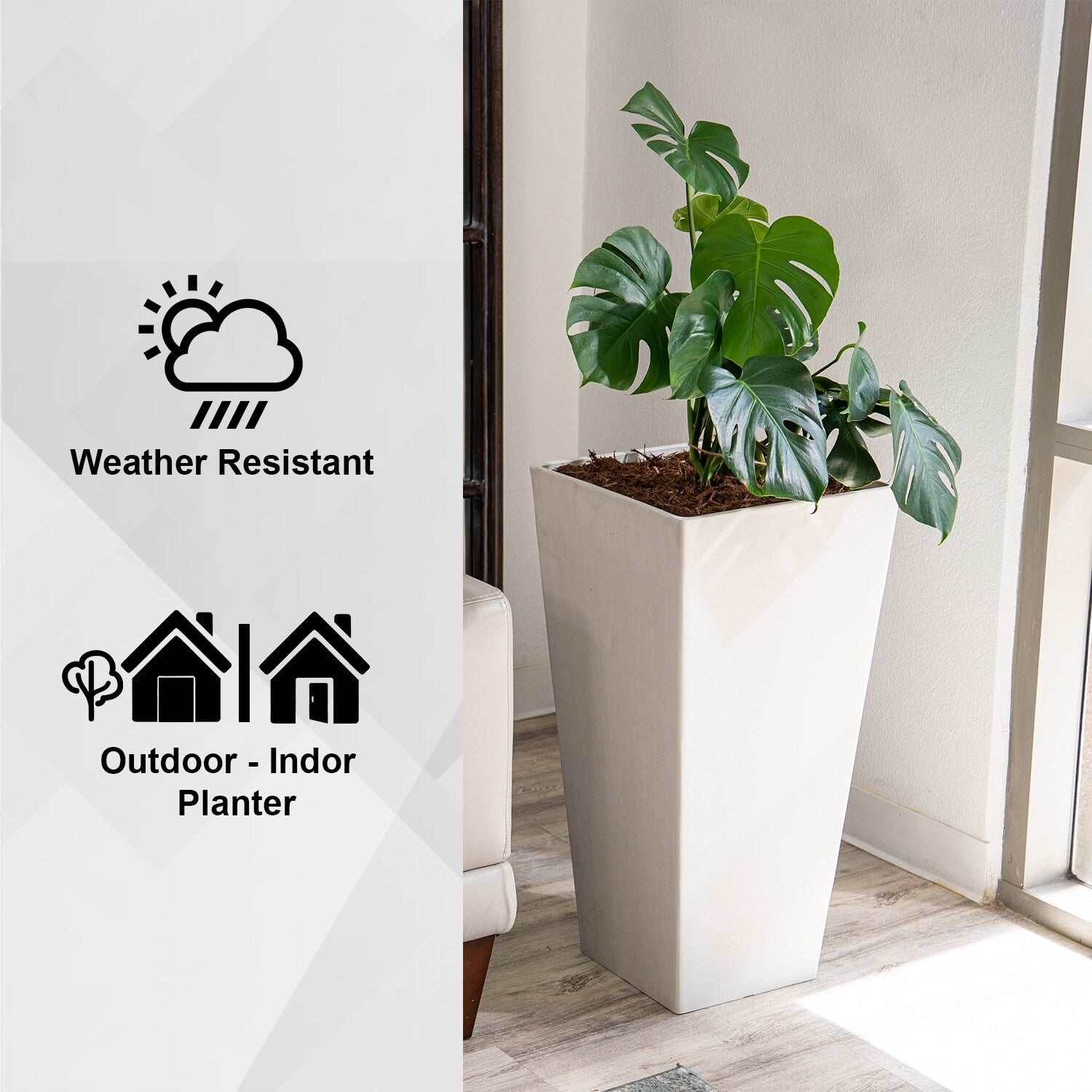 XBrand Modern 30-Inch Tall Modern Square Tapered Planter, Indoor & Outdoor