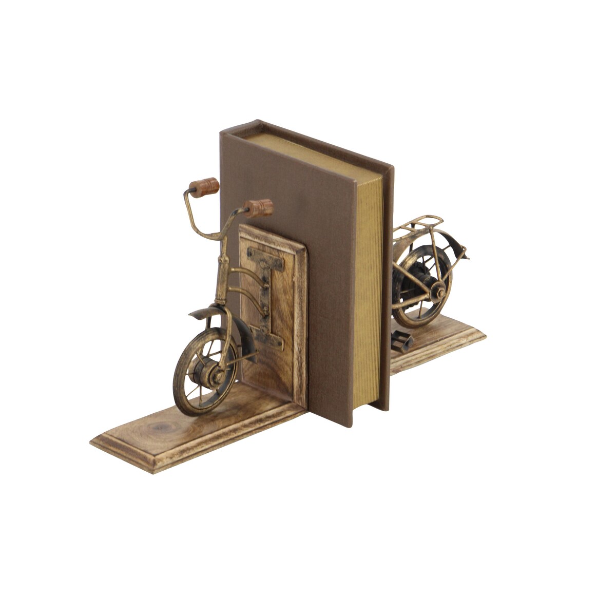 Wooden Bike Decorative Bookends - Set of 2 Brass - Roche River Decor