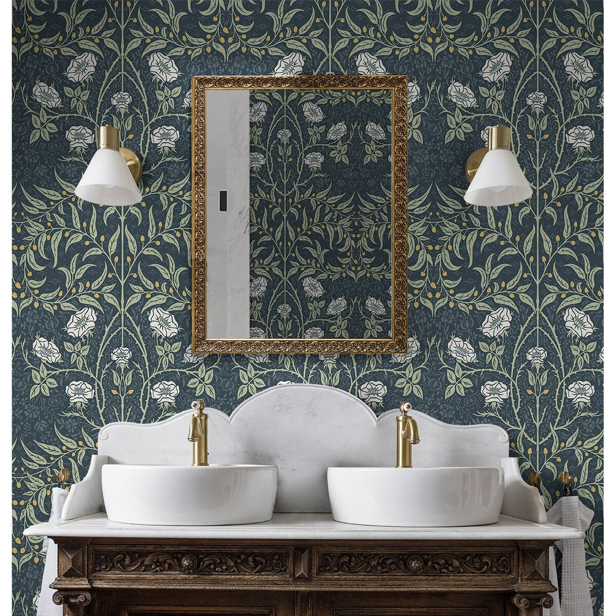 NextWall Stenciled Floral Peel and Stick Wallpaper